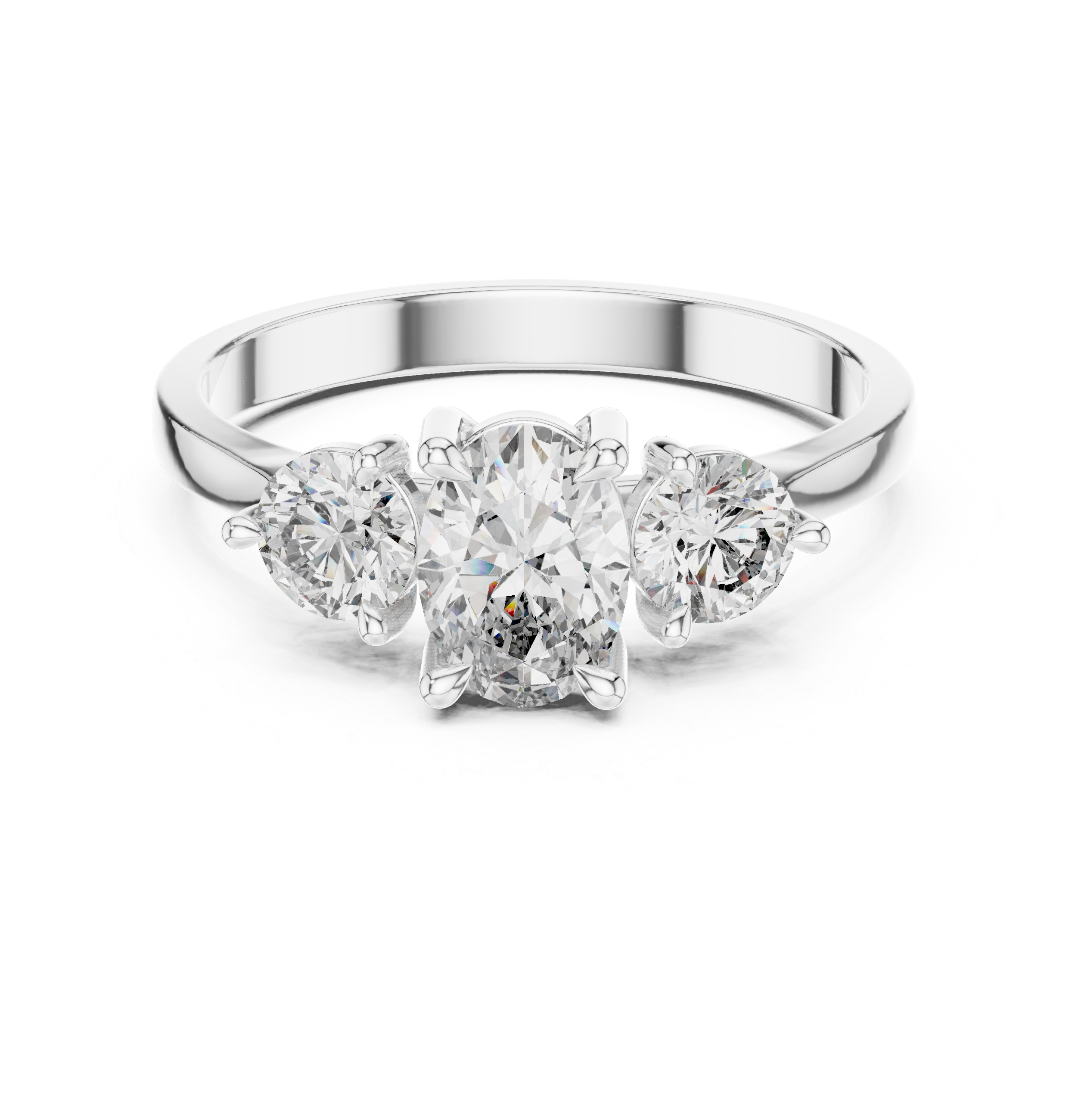 Oval Three Stone Engagement Ring – Classic Trilogy Diamond Ring with Round Side Stones