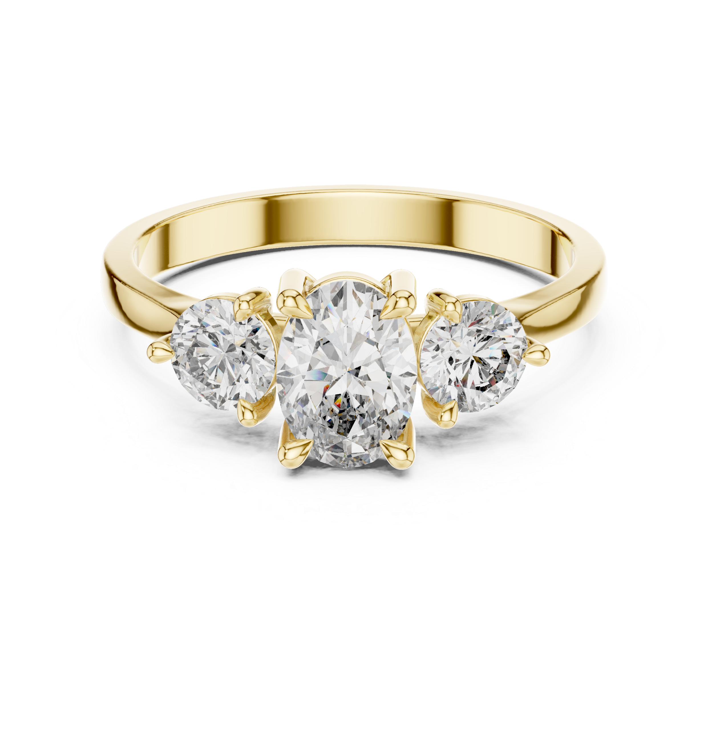 Oval Three Stone Engagement Ring – Classic Trilogy Diamond Ring with Round Side Stones