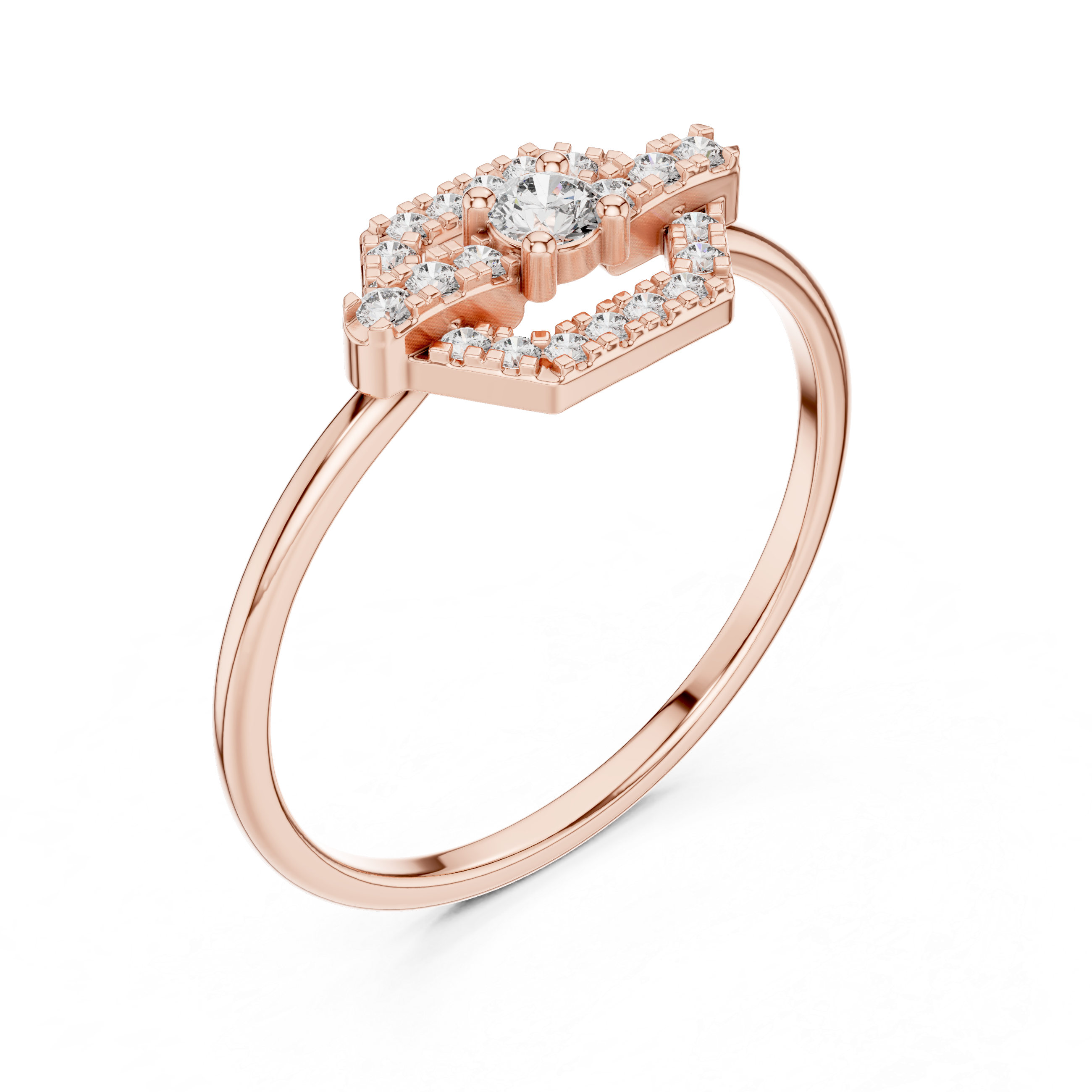 Hexagon Halo Diamond Ring – Art Deco Geometric Engagement Ring