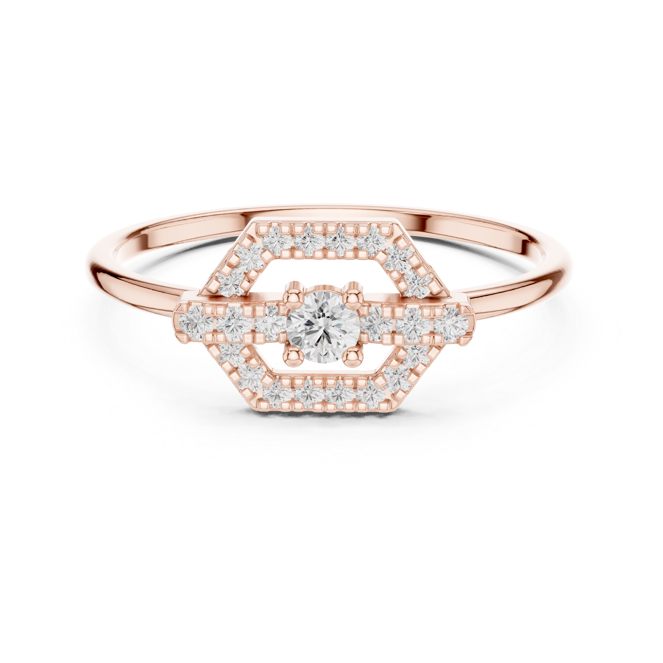 Hexagon Halo Diamond Ring – Art Deco Geometric Engagement Ring