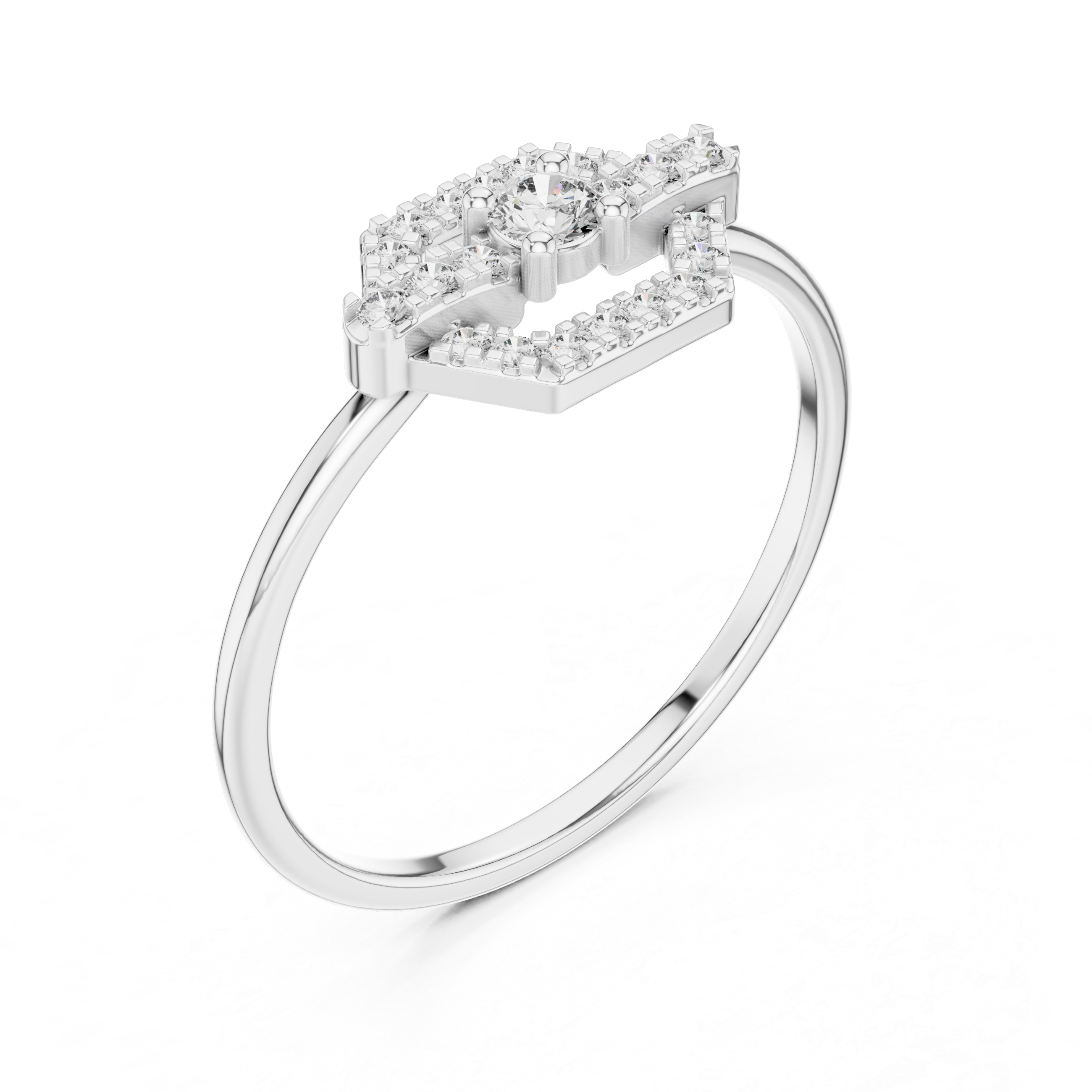 Hexagon Halo Diamond Ring – Art Deco Geometric Engagement Ring