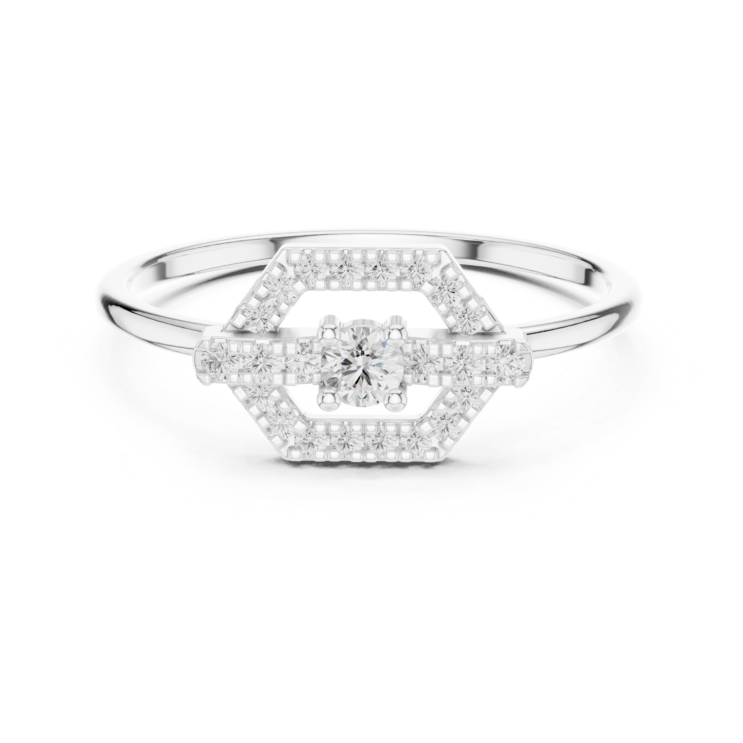 Hexagon Halo Diamond Ring – Art Deco Geometric Engagement Ring