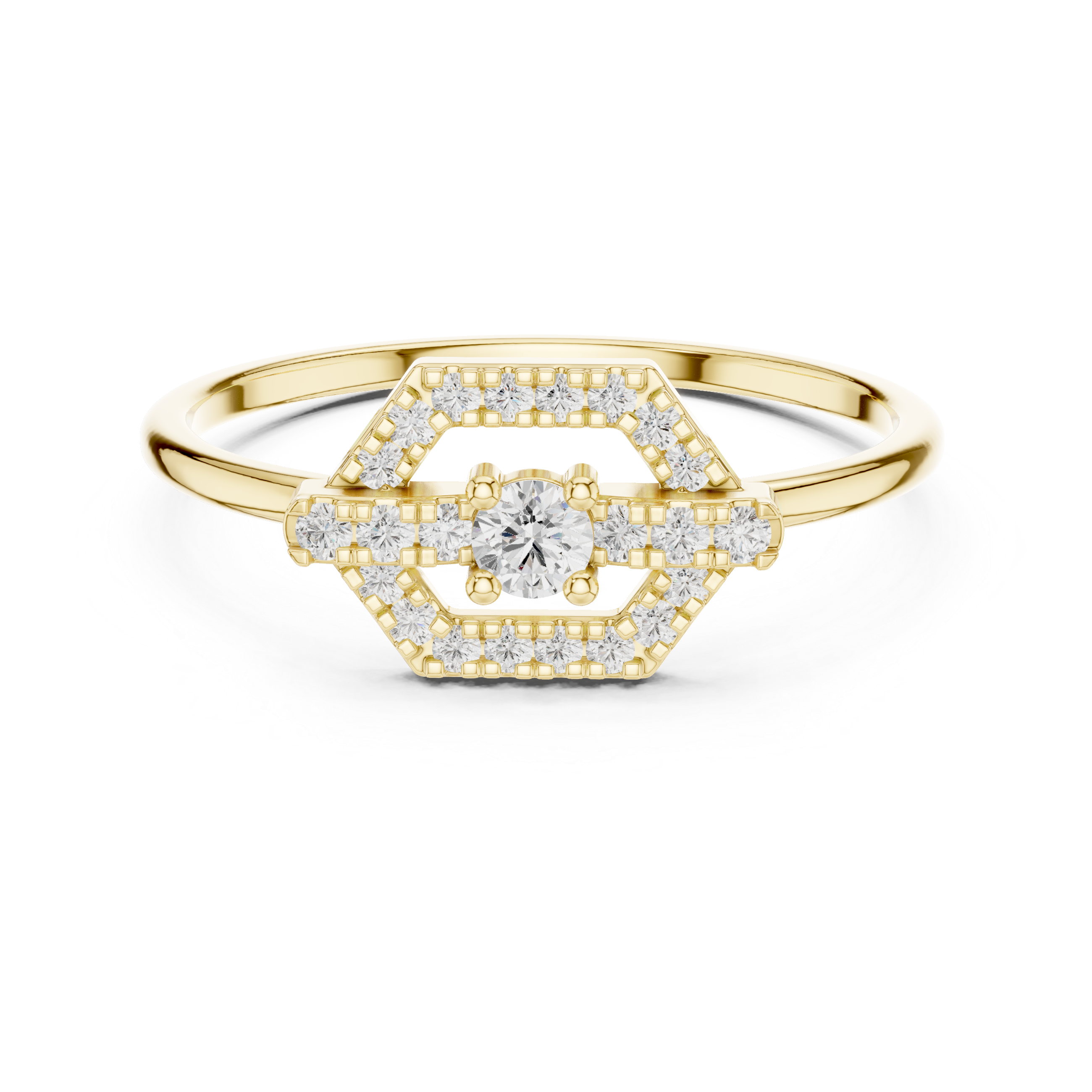 Hexagon Halo Diamond Ring – Art Deco Geometric Engagement Ring
