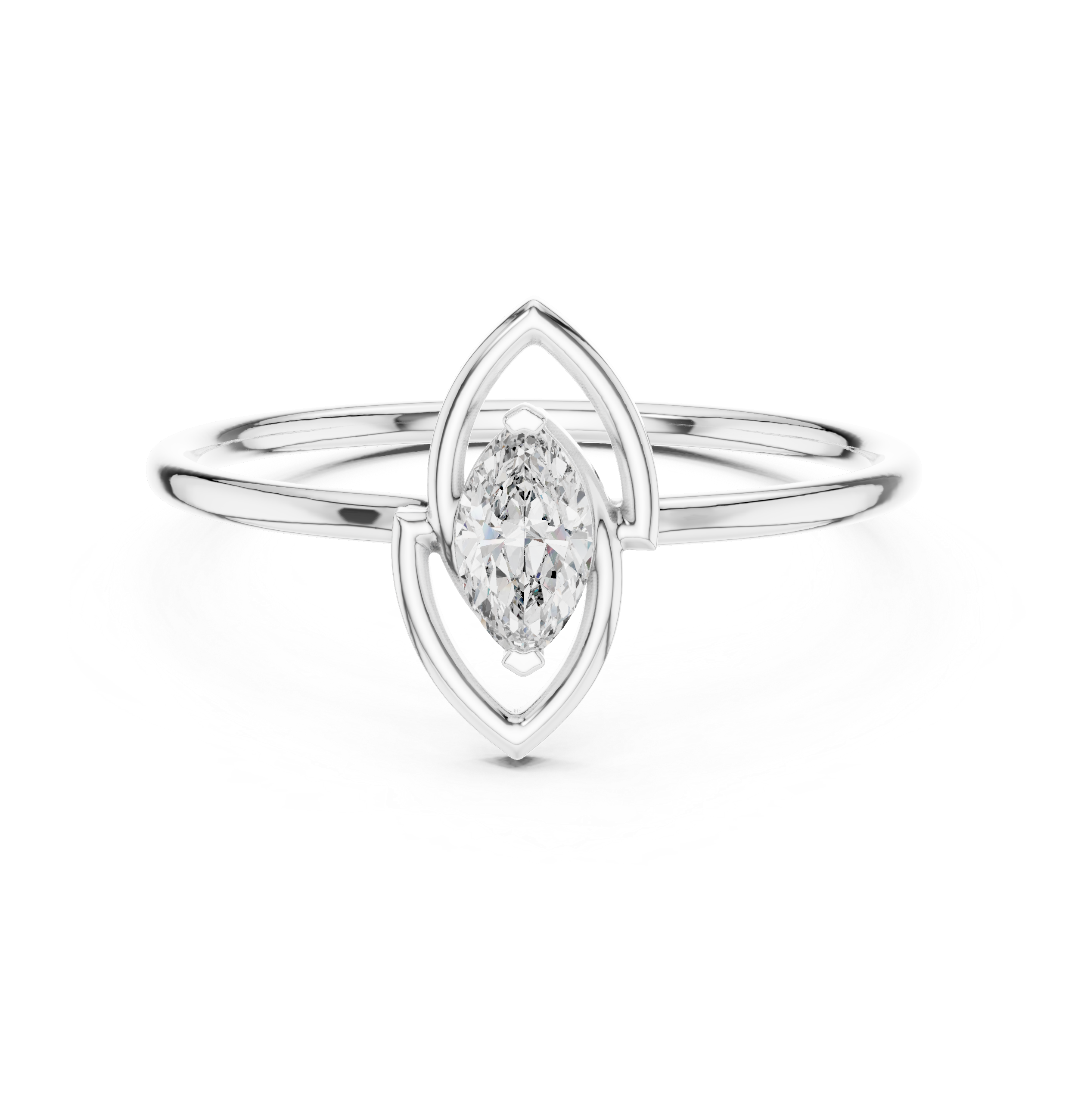Marquise Diamond Open Frame Ring – Minimalist Geometric Solitaire Ring