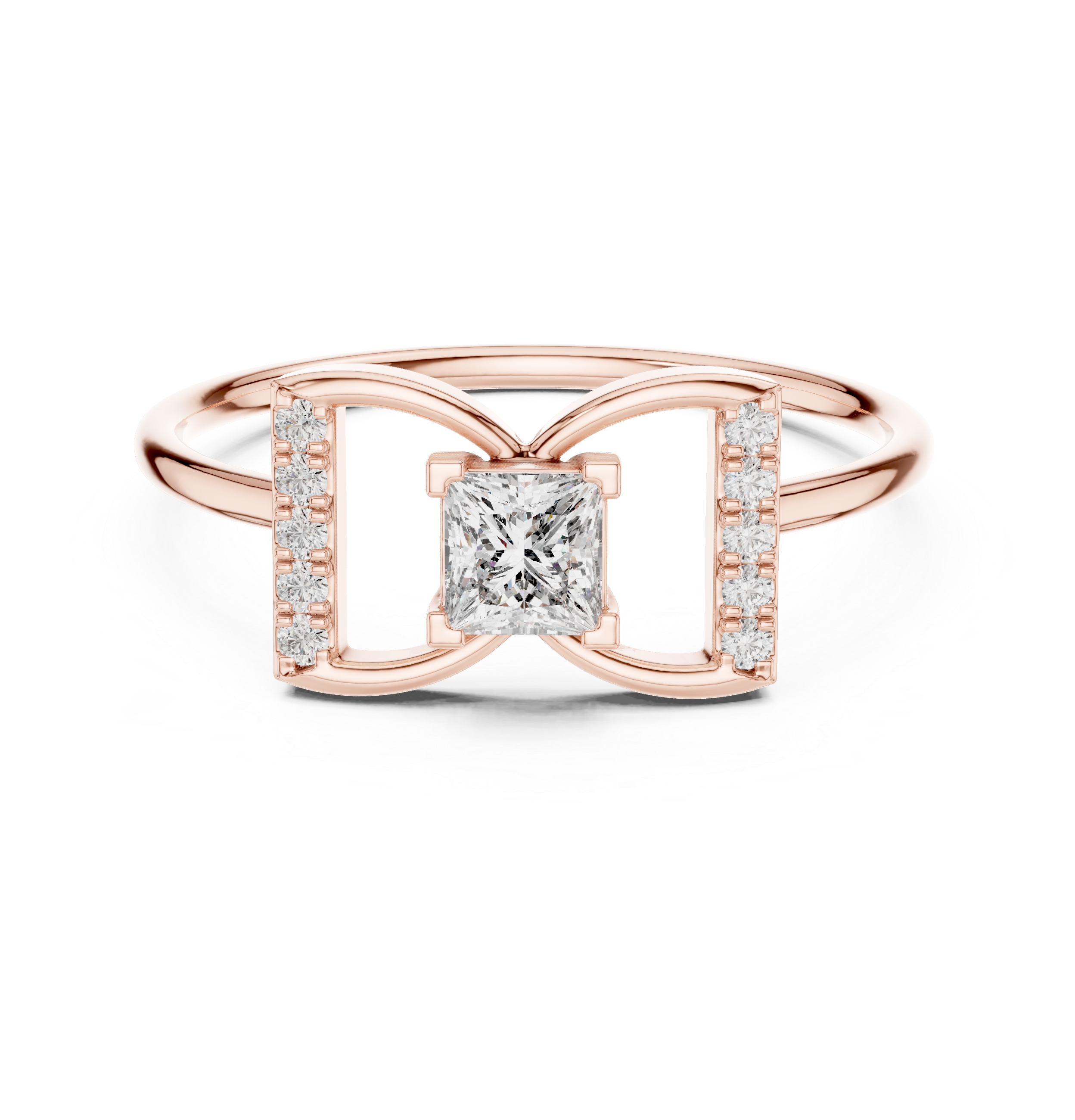Princess Cut Diamond Bow Ring – Minimalist Geometric Statement Ring