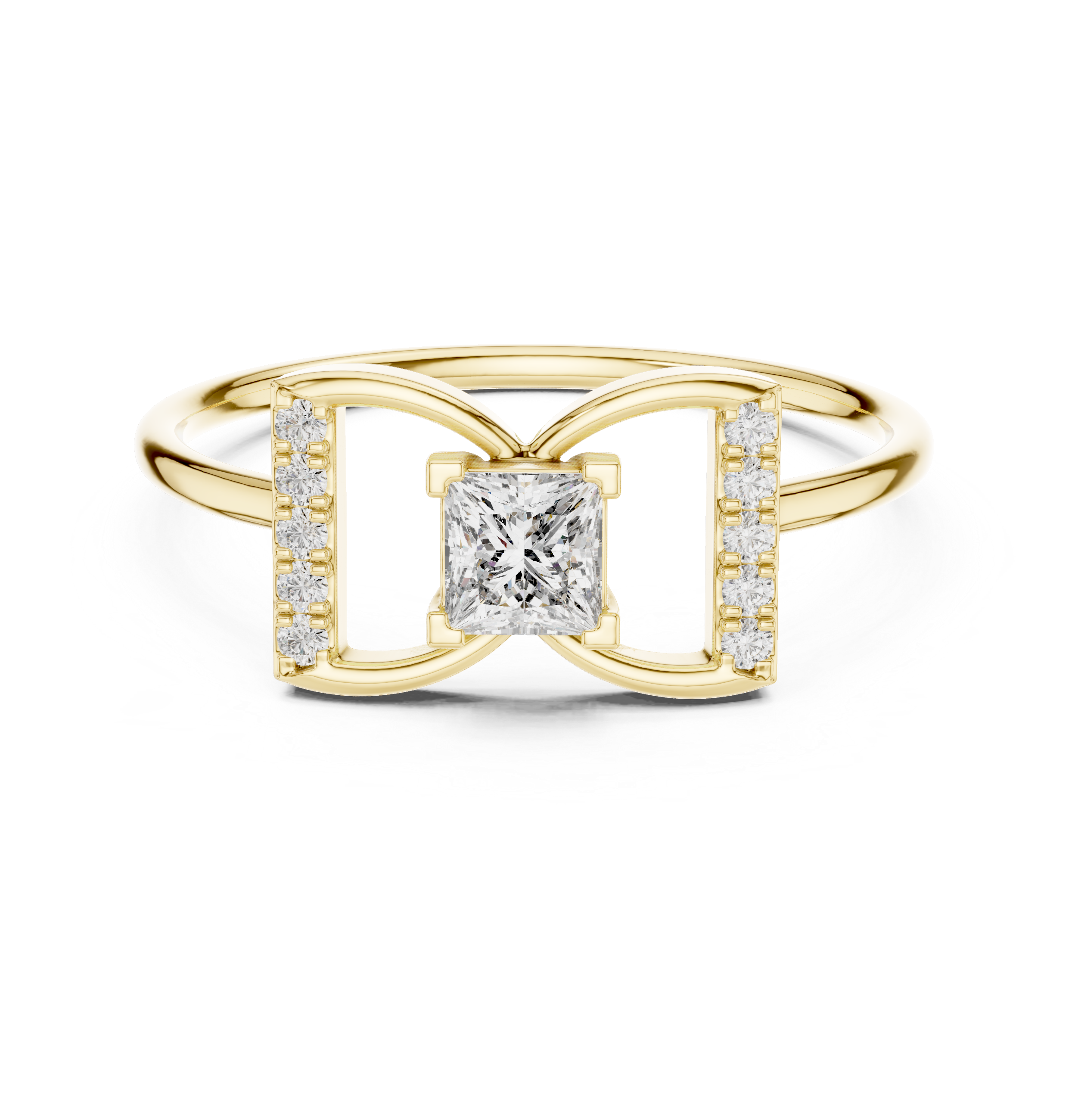 Princess Cut Diamond Bow Ring – Minimalist Geometric Statement Ring