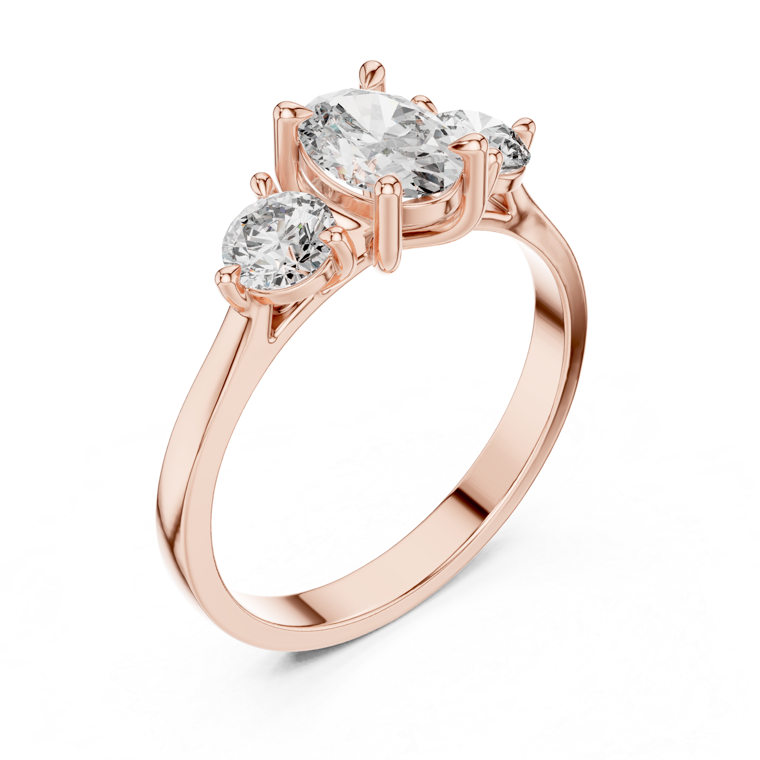 Oval Three Stone Engagement Ring – Classic Trilogy Diamond Ring with Round Side Stones