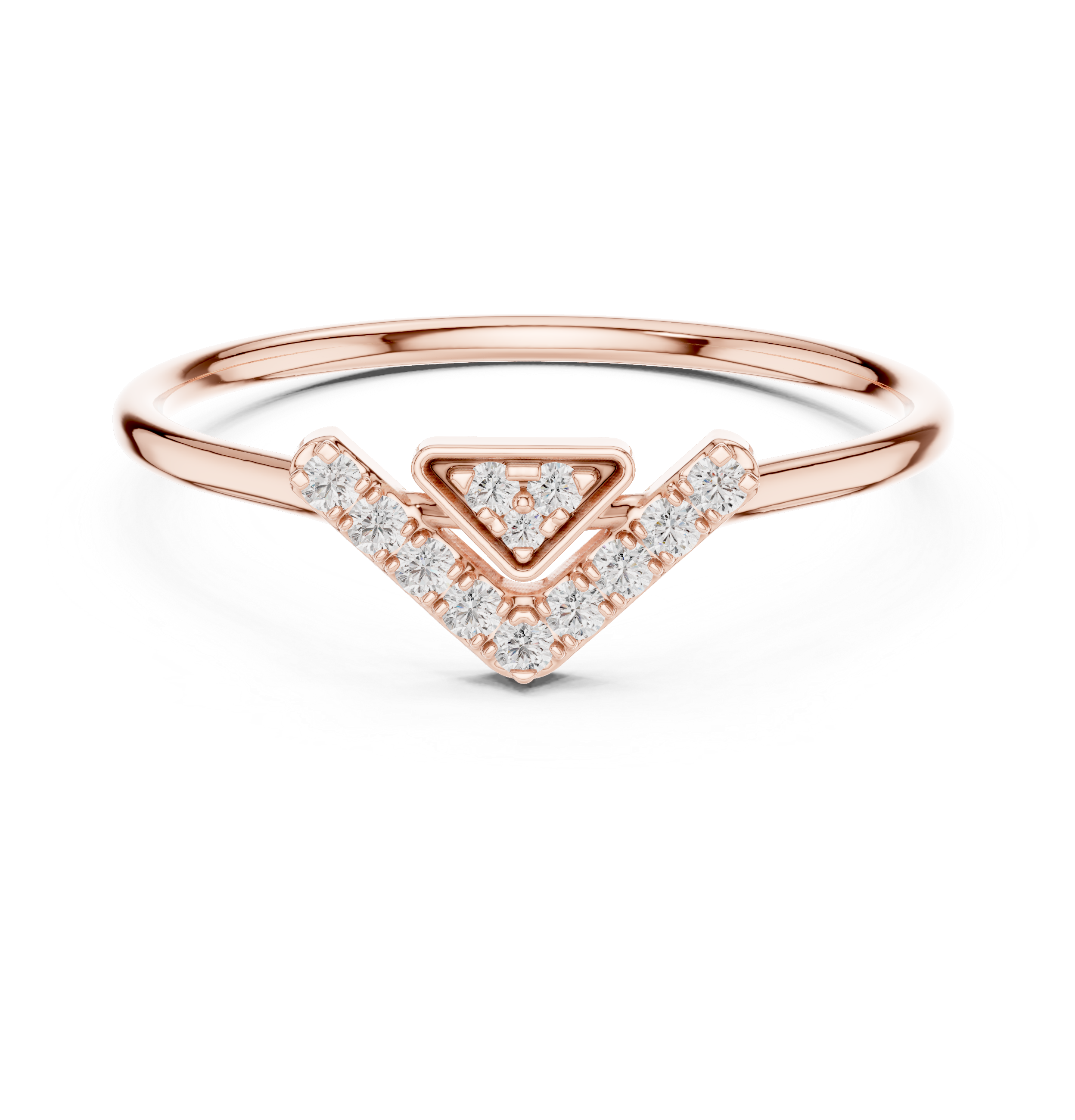 Geometric Chevron Diamond Ring – Minimalist V-Shaped Pavé Band