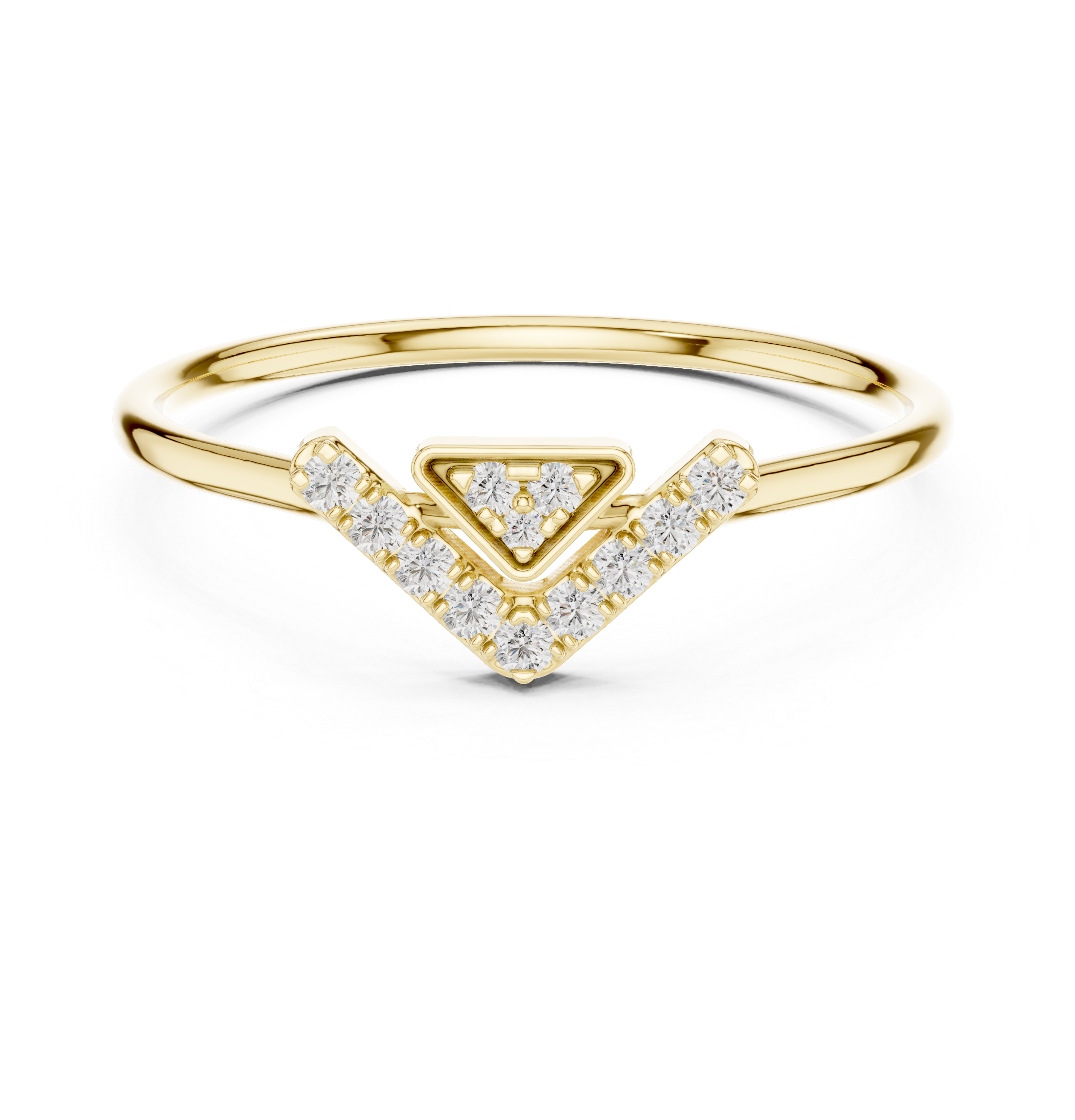 Geometric Chevron Diamond Ring – Minimalist V-Shaped Pavé Band