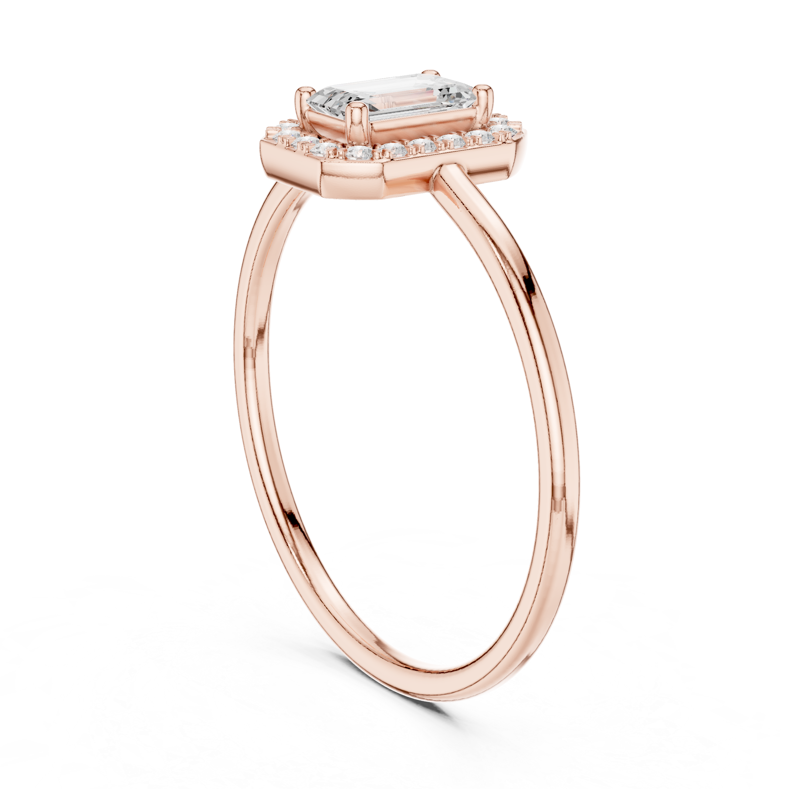 Emerald Cut Halo Engagement Ring – Rectangular Diamond Halo Solitaire Ring