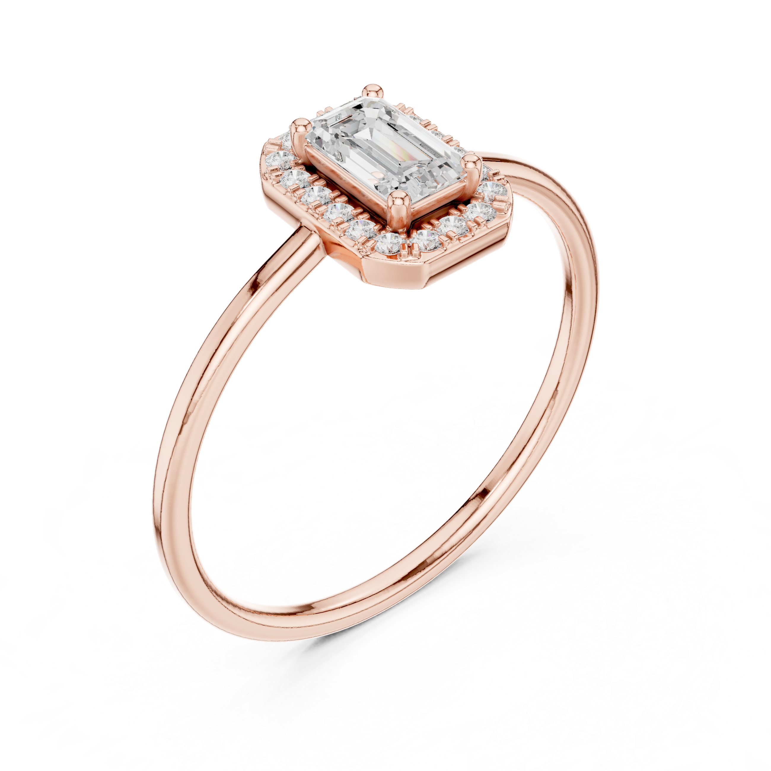 Emerald Cut Halo Engagement Ring – Rectangular Diamond Halo Solitaire Ring