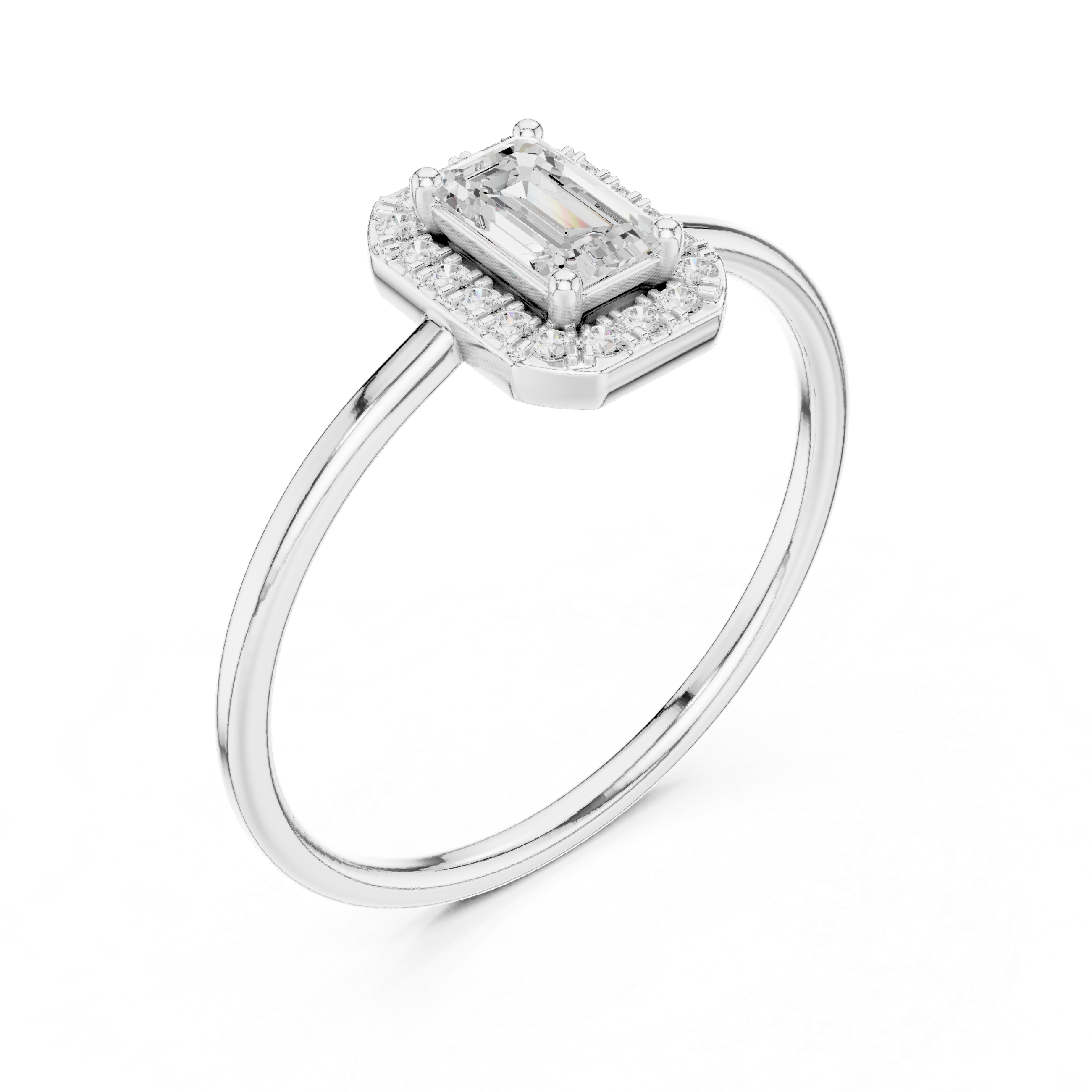 Emerald Cut Halo Engagement Ring – Rectangular Diamond Halo Solitaire Ring