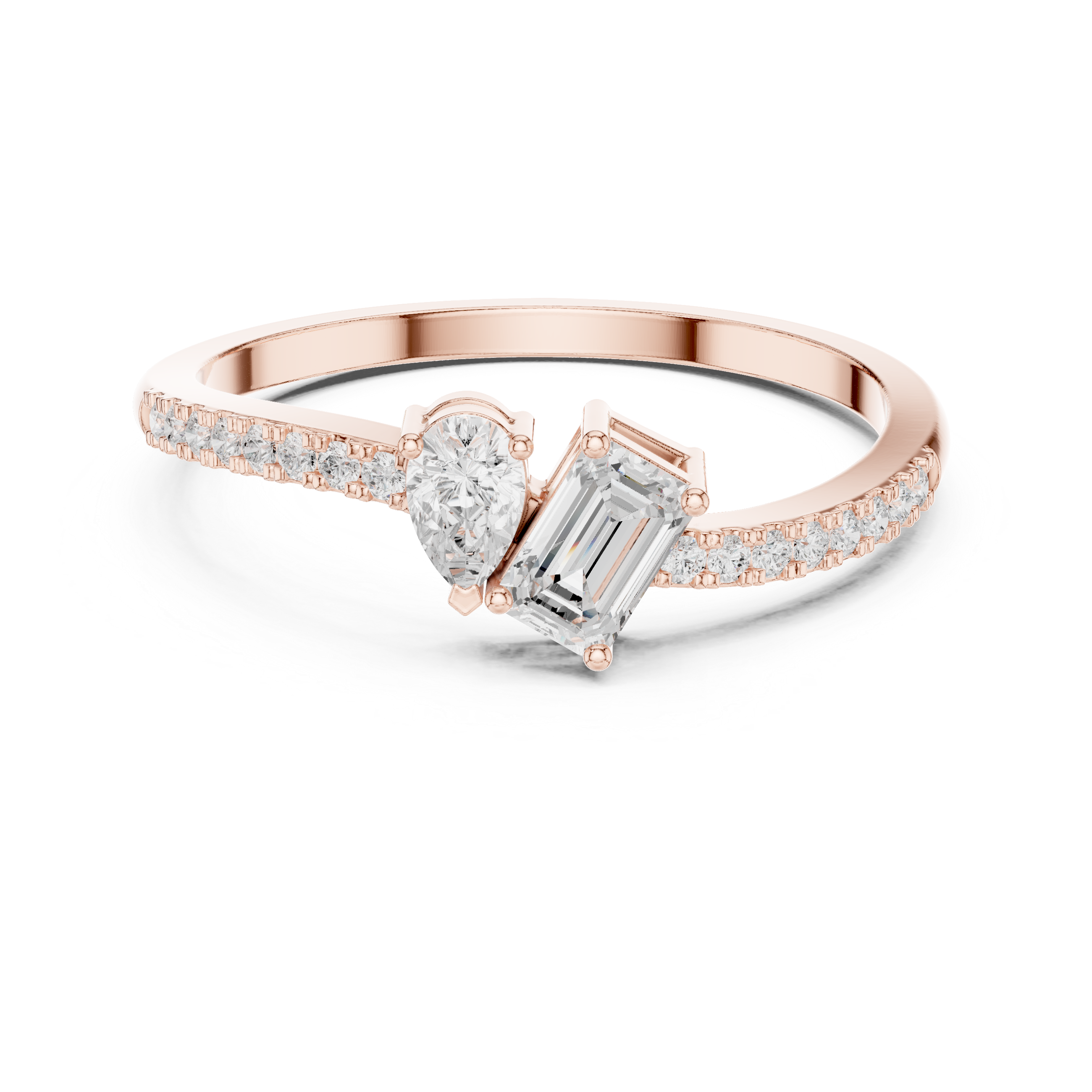 Toi et Moi Diamond Ring – Pear & Emerald Cut Open Engagement Ring
