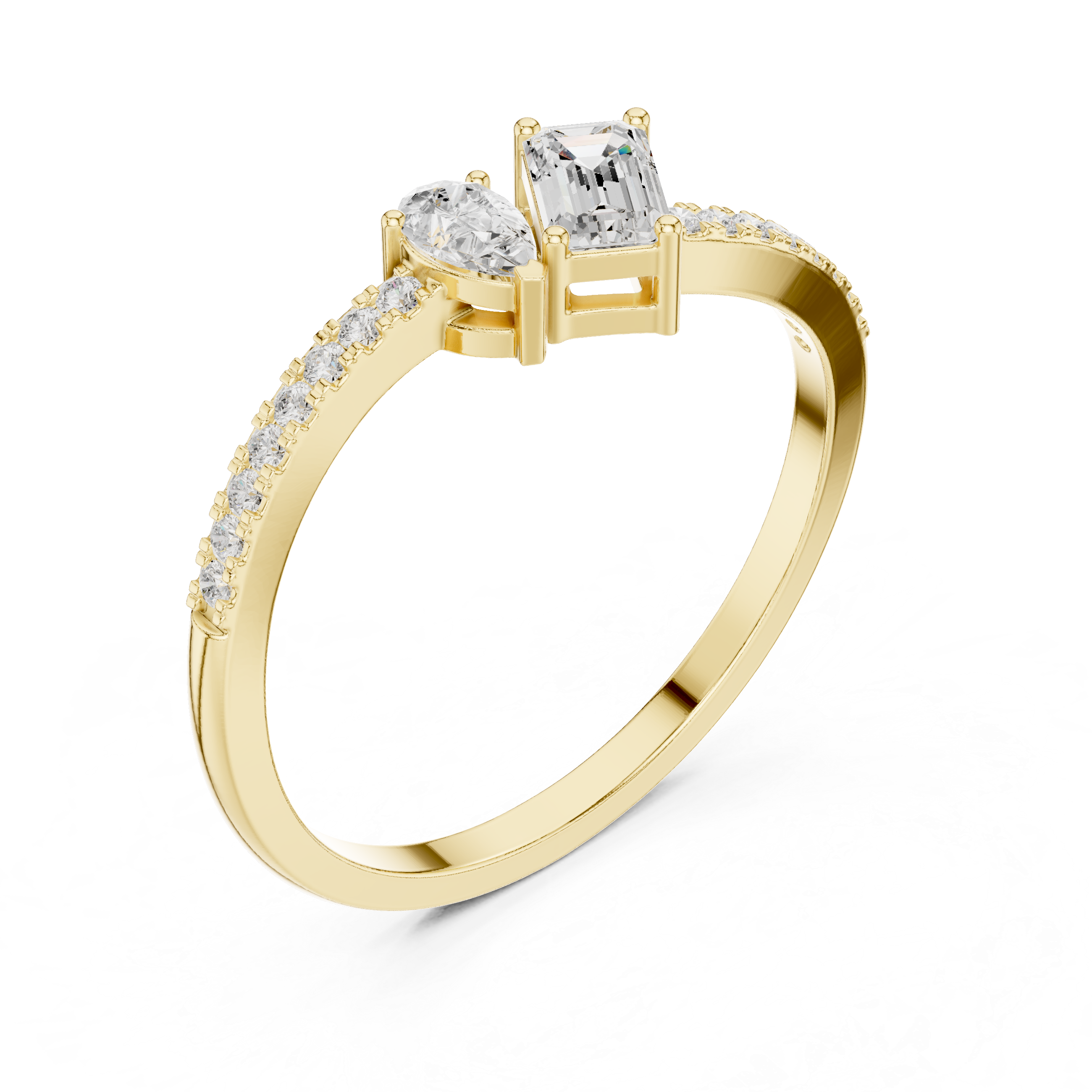 Toi et Moi Diamond Ring – Pear & Emerald Cut Open Engagement Ring