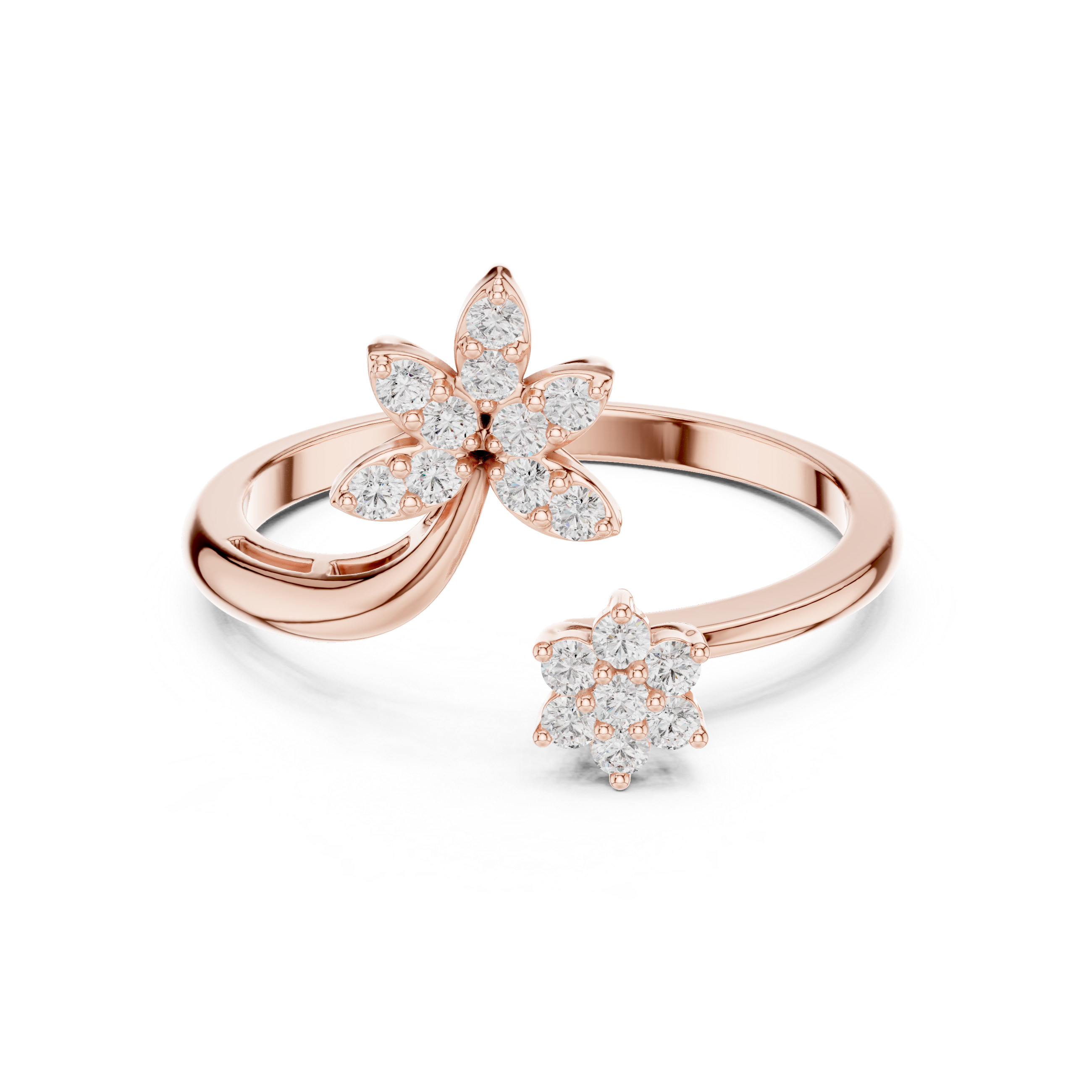 Floral Open Wrap Diamond Ring – Double Flower Cluster Statement Ring