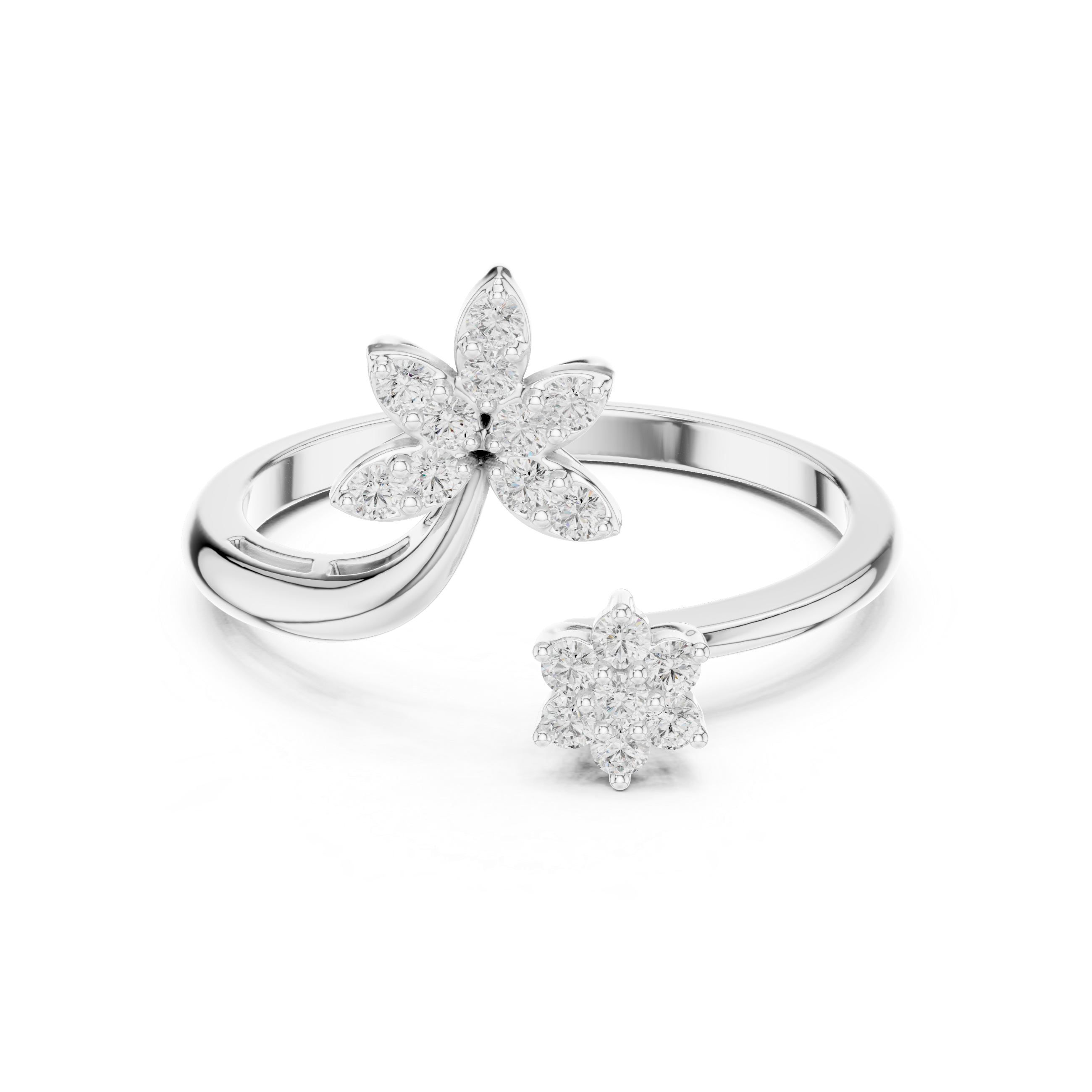 Floral Open Wrap Diamond Ring – Double Flower Cluster Statement Ring