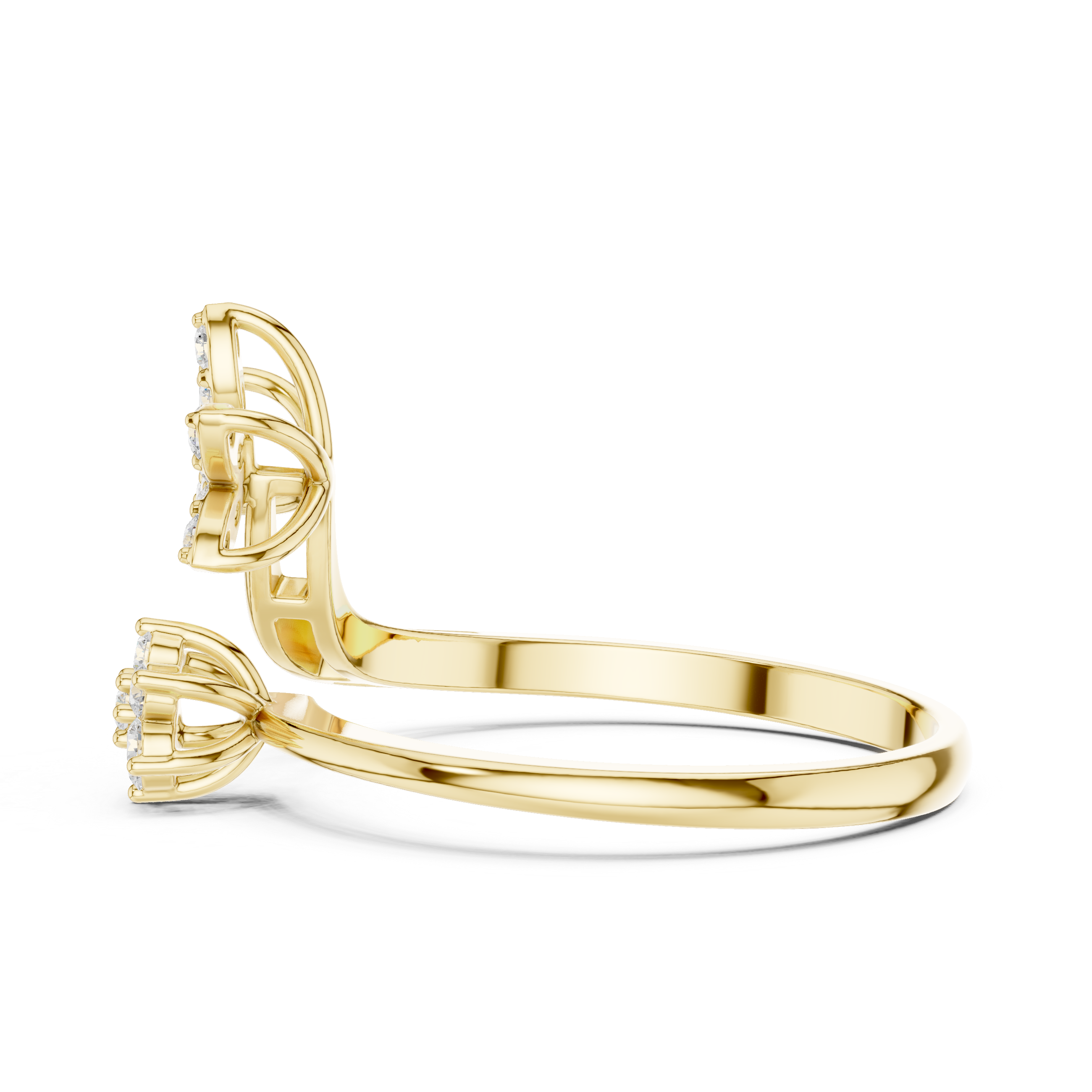Floral Open Wrap Diamond Ring – Double Flower Cluster Statement Ring