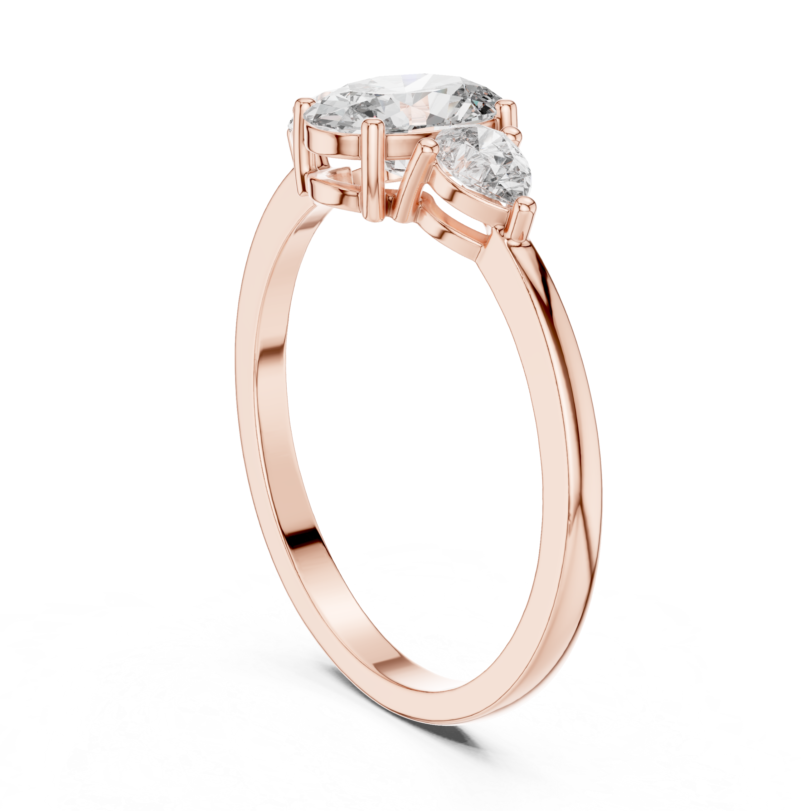 Oval Diamond Three Stone Engagement Ring – Pear Side Stone Solitaire Ring