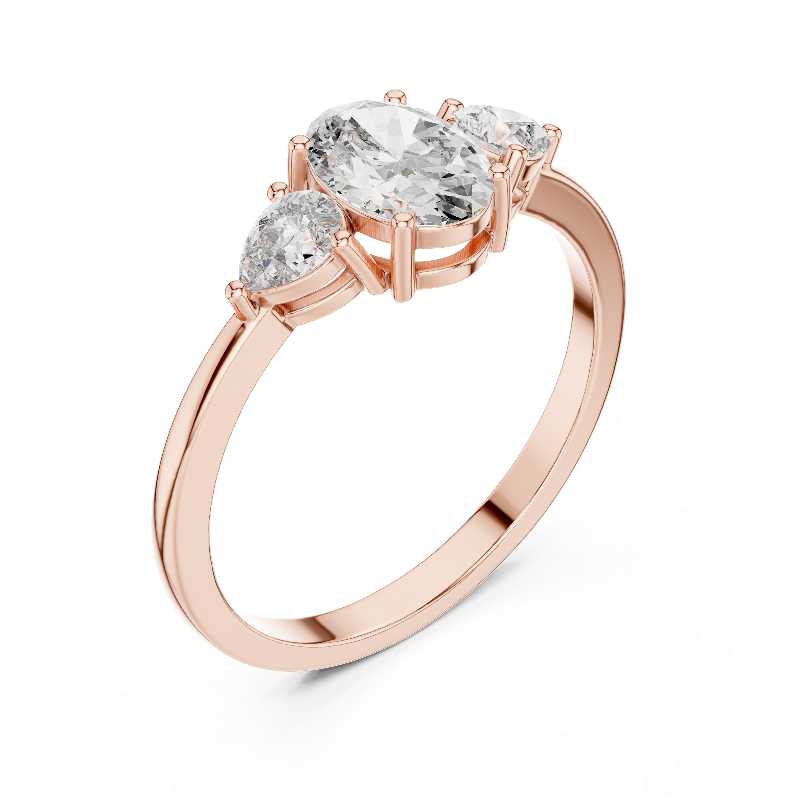 Oval Diamond Three Stone Engagement Ring – Pear Side Stone Solitaire Ring