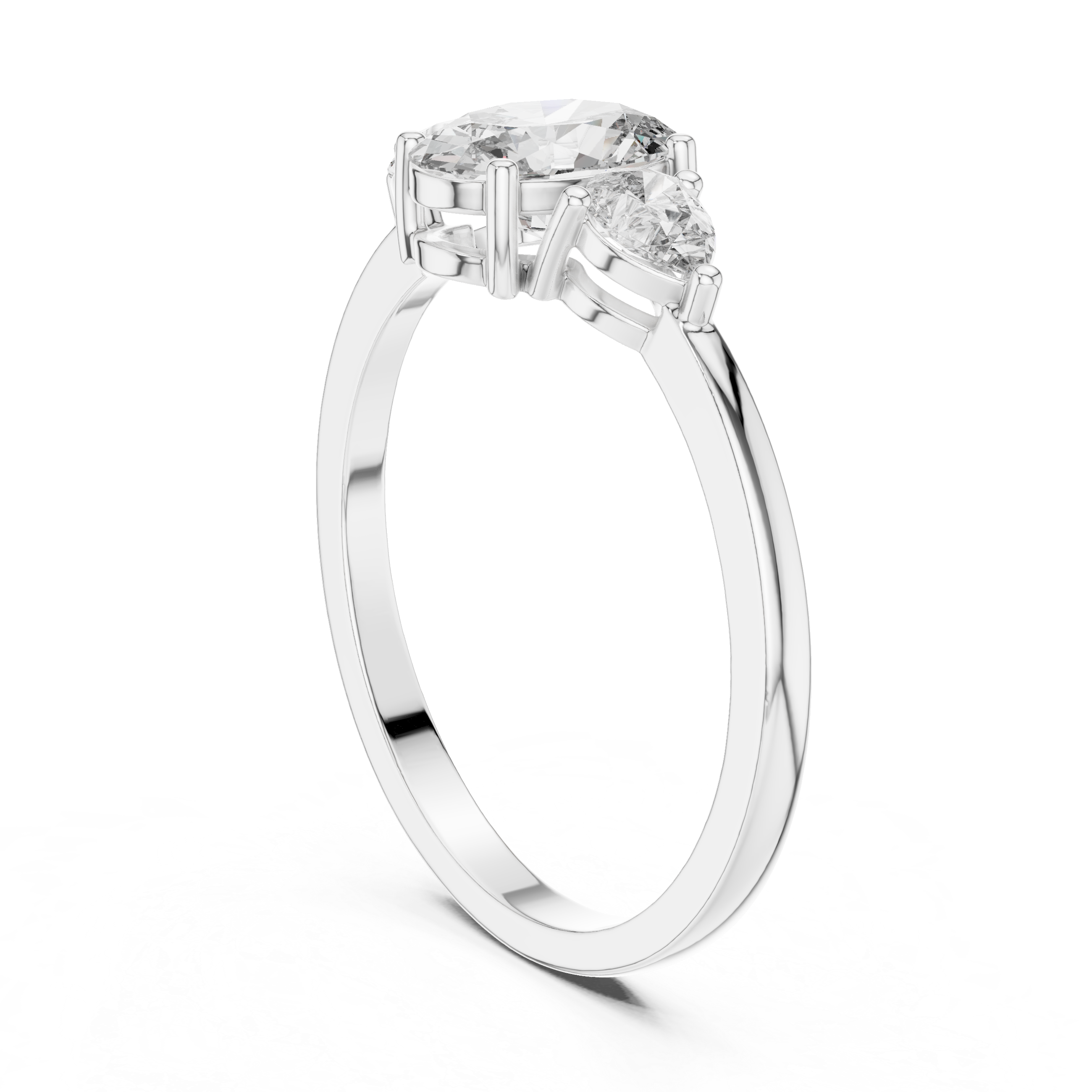 Oval Diamond Three Stone Engagement Ring – Pear Side Stone Solitaire Ring