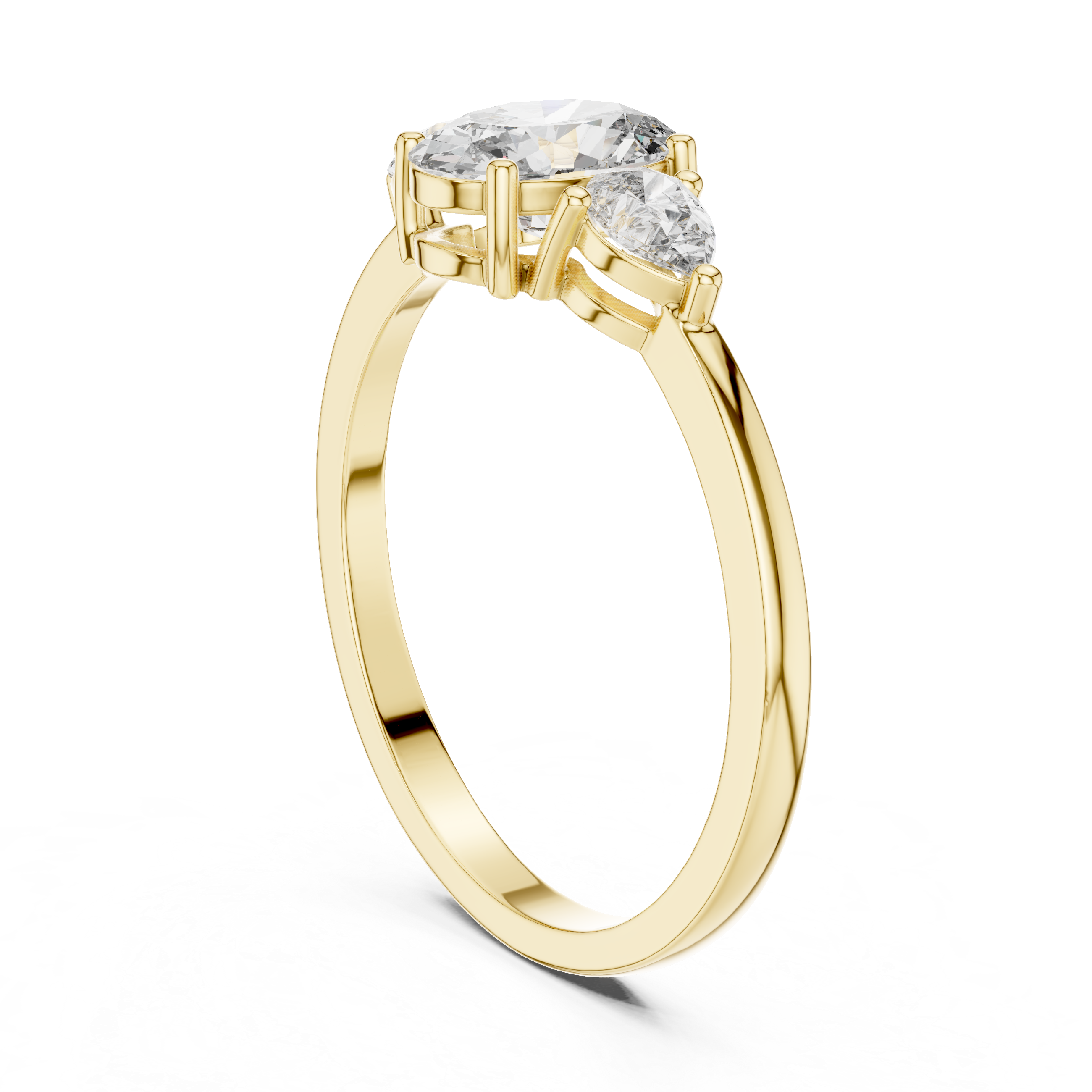 Oval Diamond Three Stone Engagement Ring – Pear Side Stone Solitaire Ring