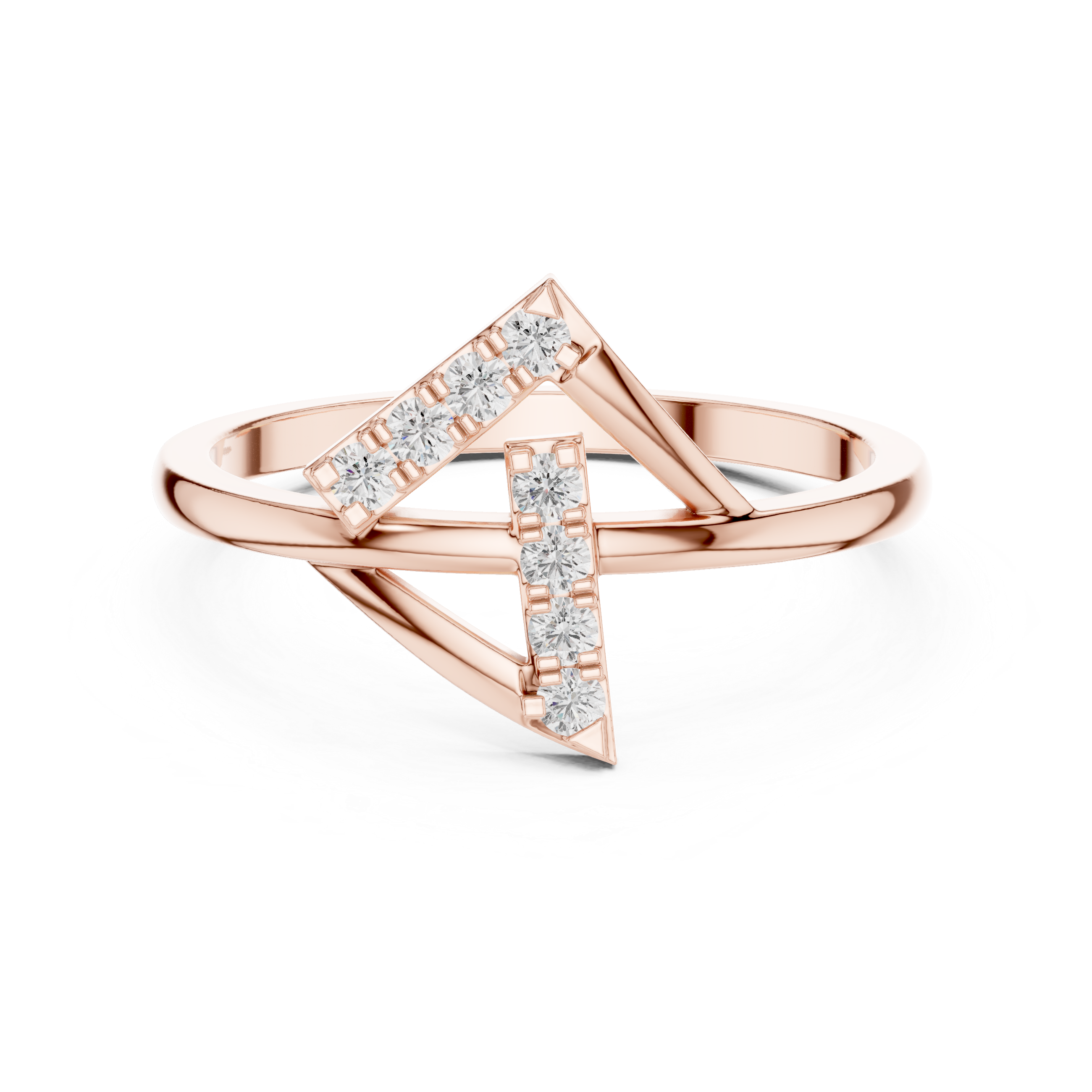 Modern Double Chevron Diamond Ring – Geometric Openwork Statement Ring