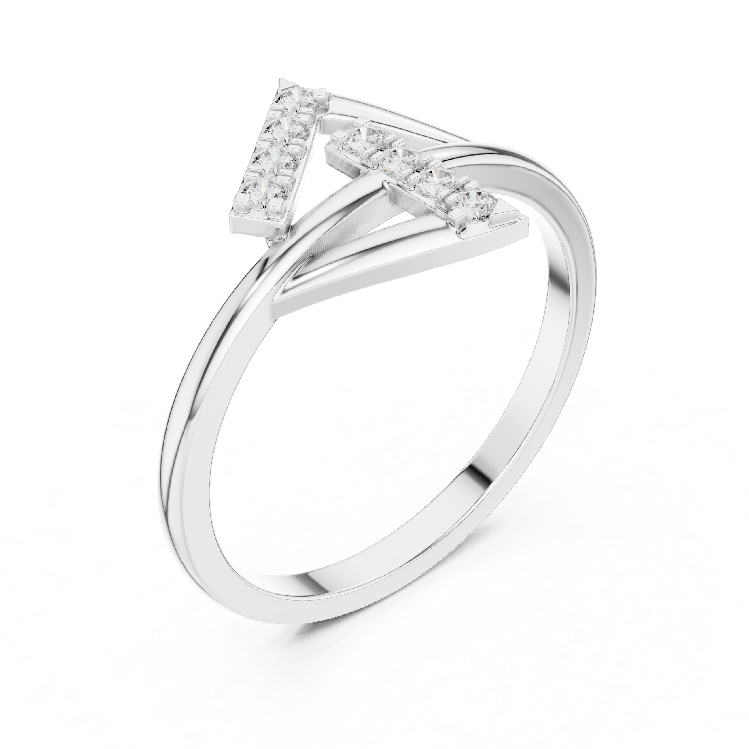 Modern Double Chevron Diamond Ring – Geometric Openwork Statement Ring