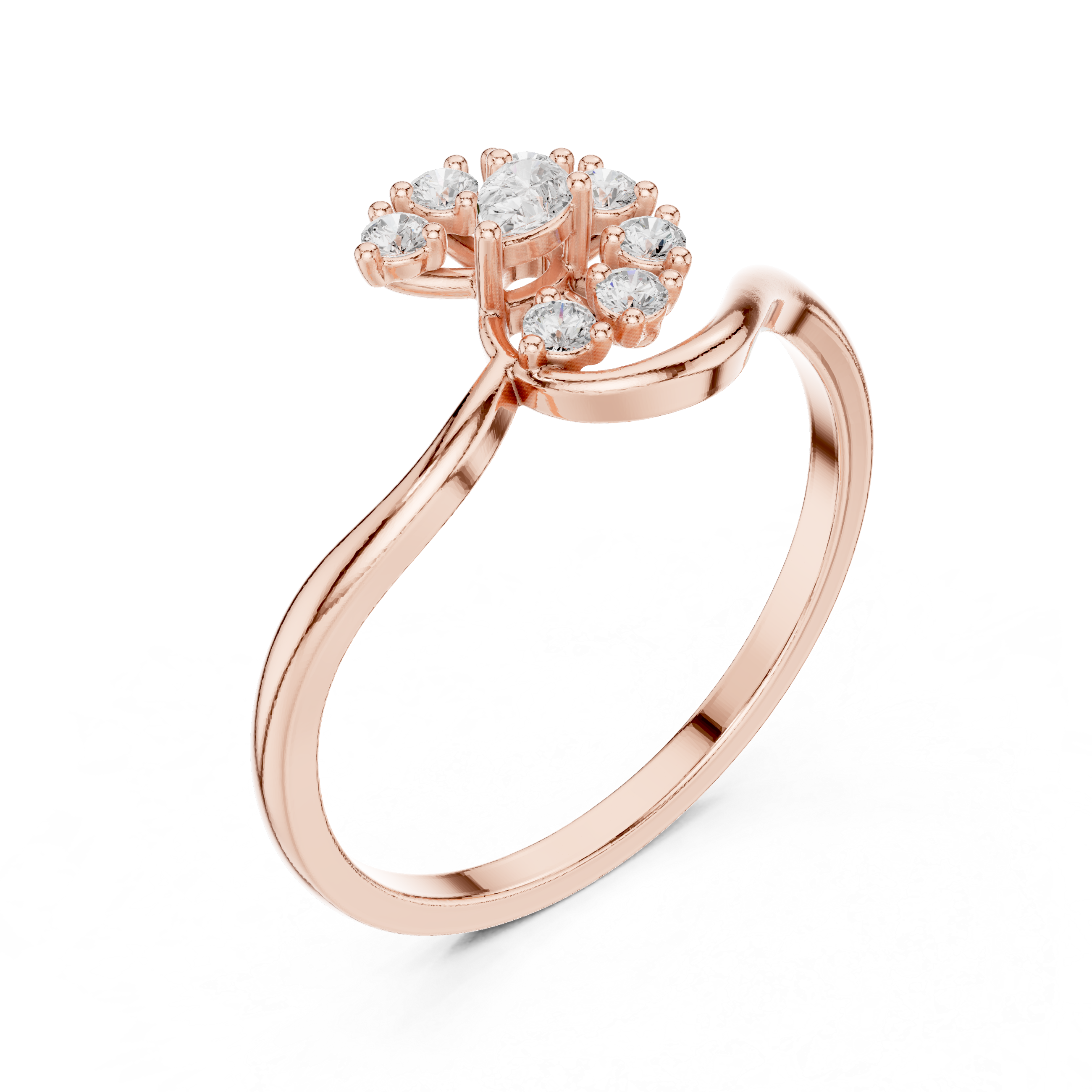 Nature-Inspired Pear Diamond Floral Ring – Curved Vine Cluster Ring