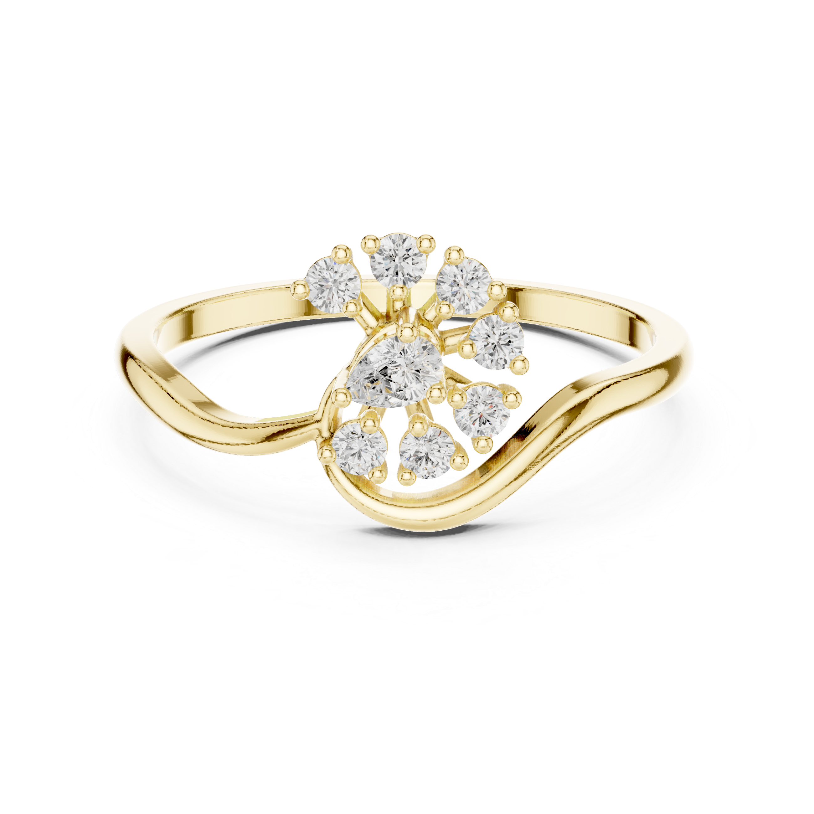 Nature-Inspired Pear Diamond Floral Ring – Curved Vine Cluster Ring