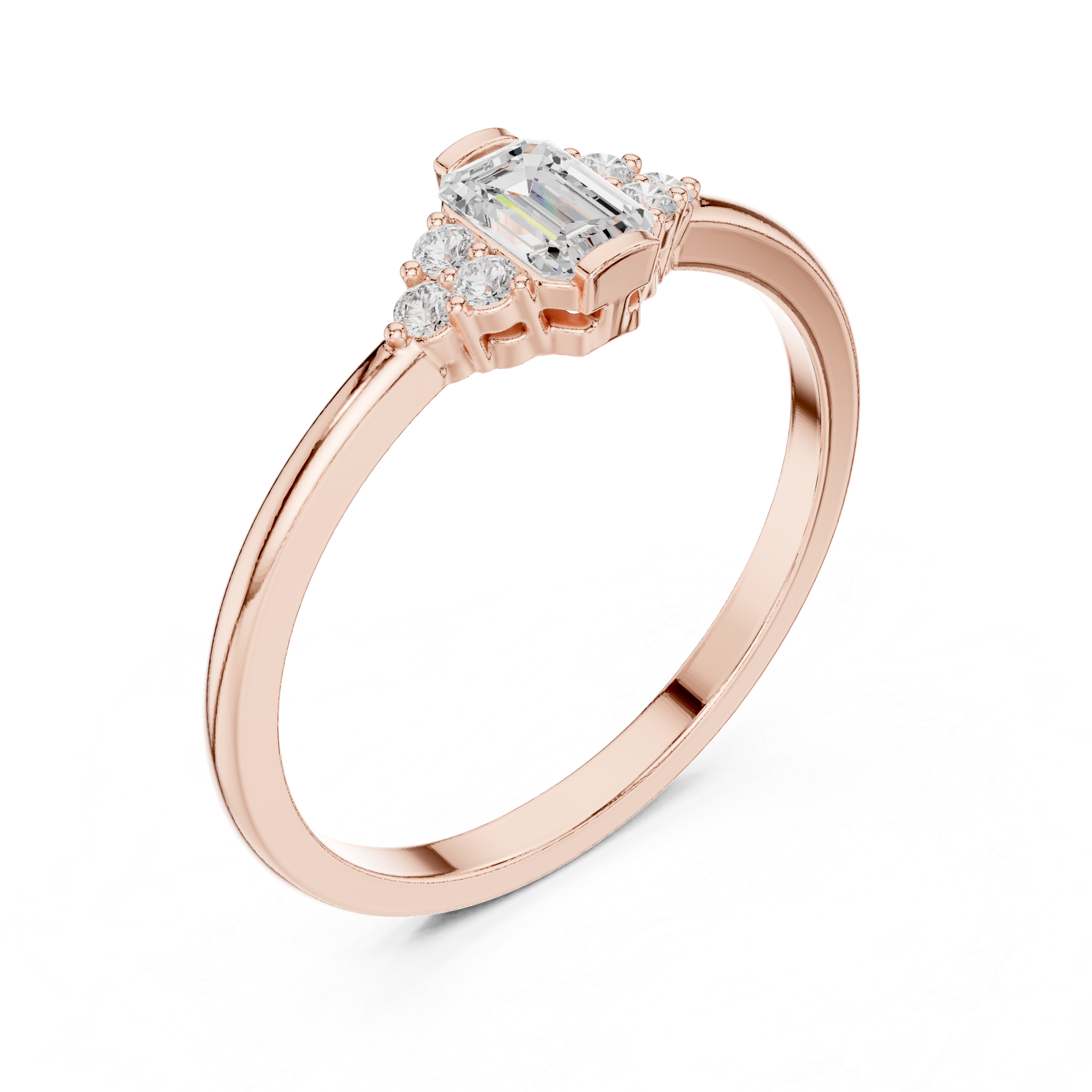 Emerald Cut Diamond Cluster Engagement Ring – Vintage Inspired Three-Stone Ring