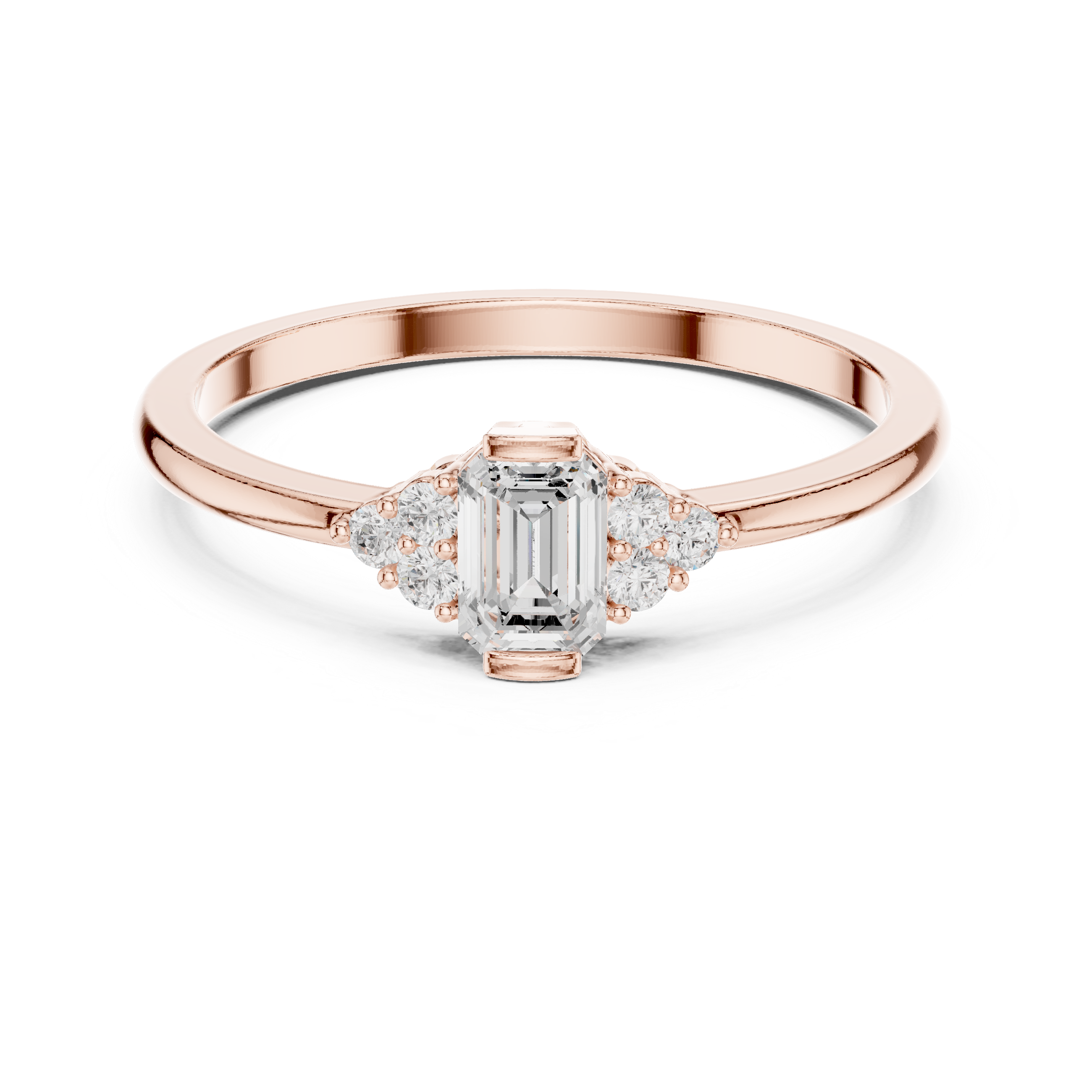 Emerald Cut Diamond Cluster Engagement Ring – Vintage Inspired Three-Stone Ring