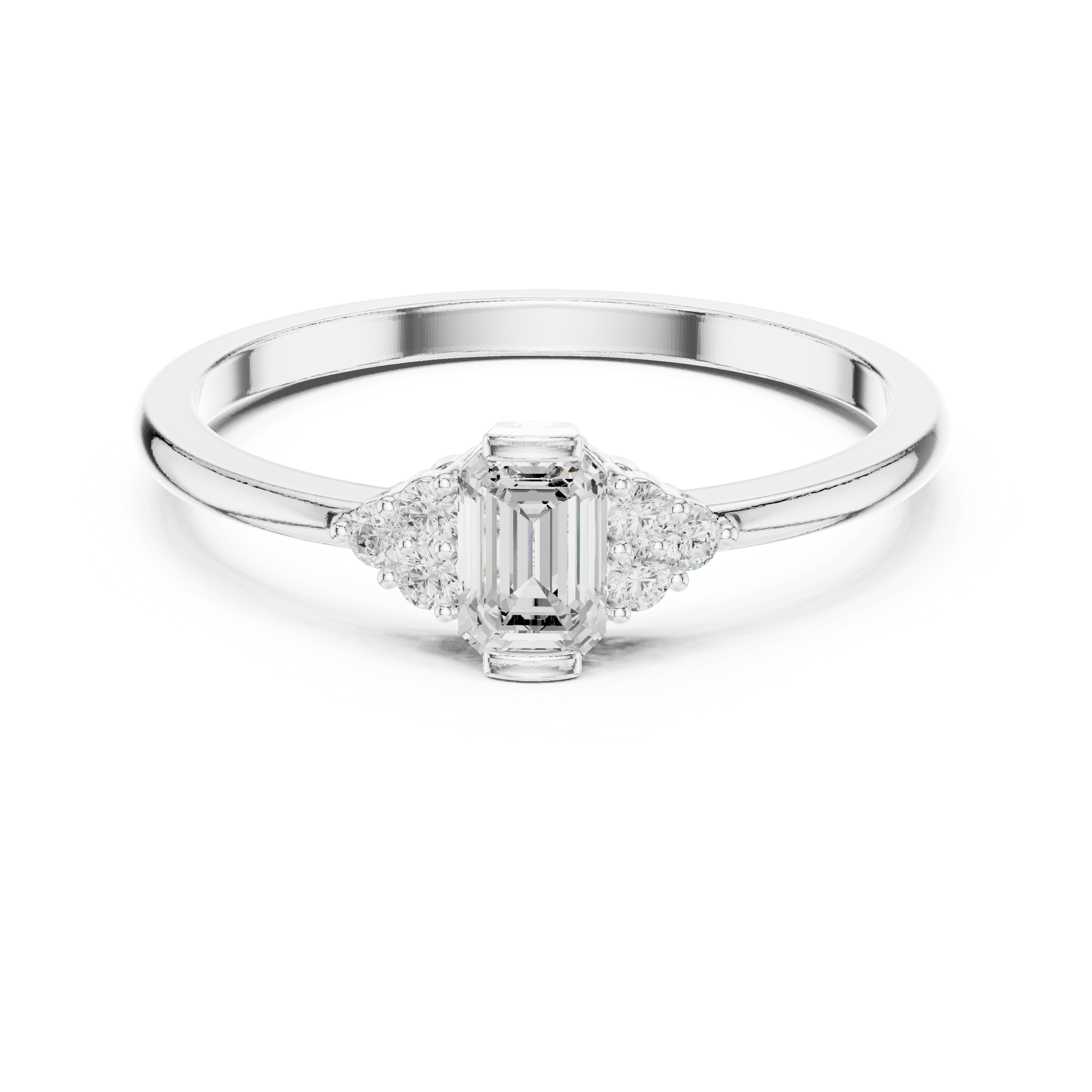 Emerald Cut Diamond Cluster Engagement Ring – Vintage Inspired Three-Stone Ring