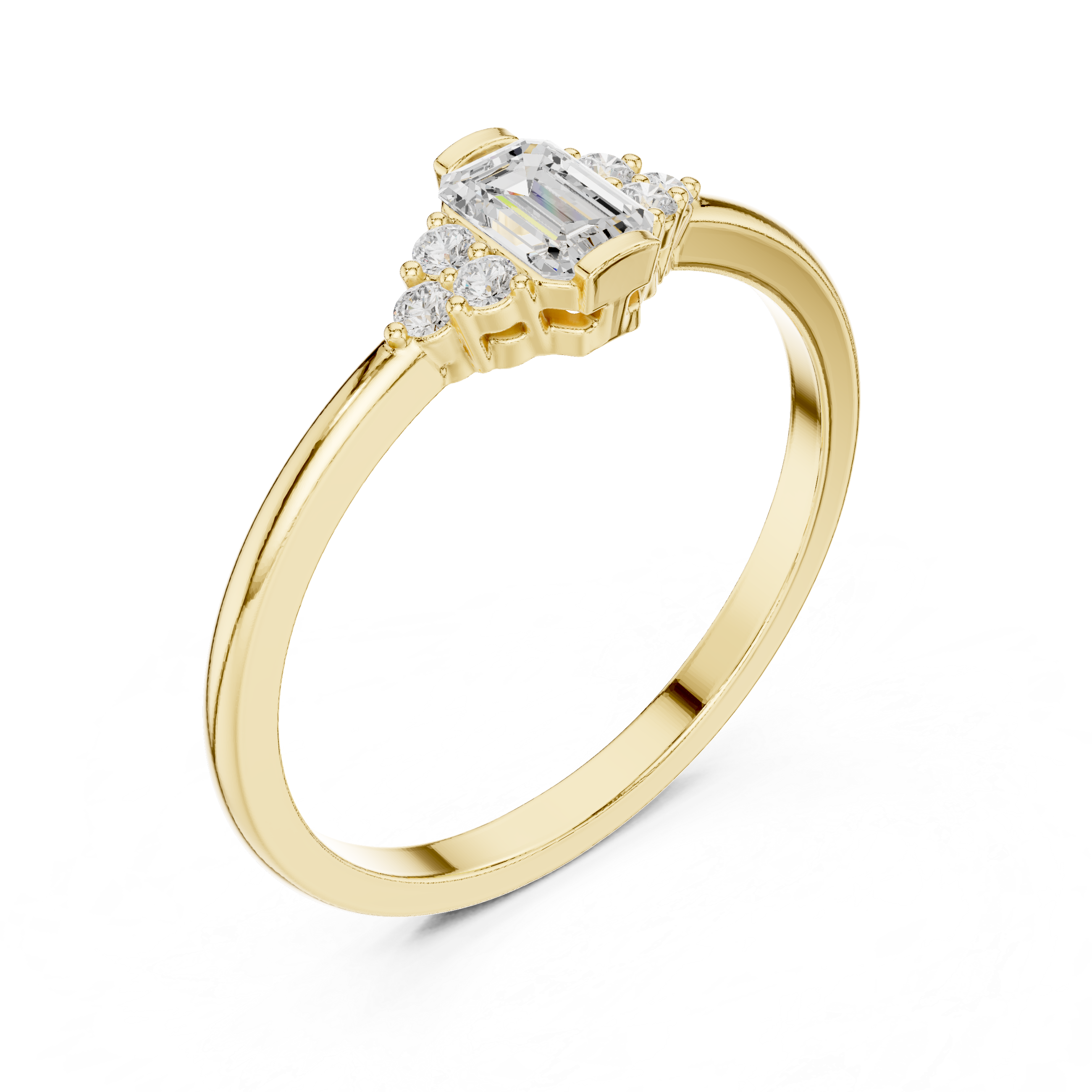 Emerald Cut Diamond Cluster Engagement Ring – Vintage Inspired Three-Stone Ring