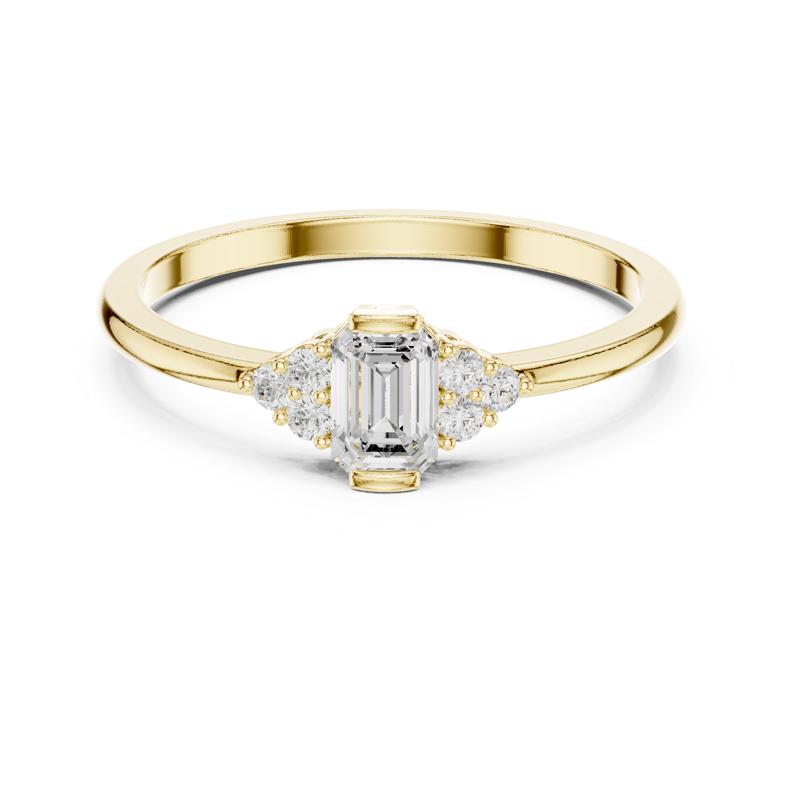 Emerald Cut Diamond Cluster Engagement Ring – Vintage Inspired Three-Stone Ring