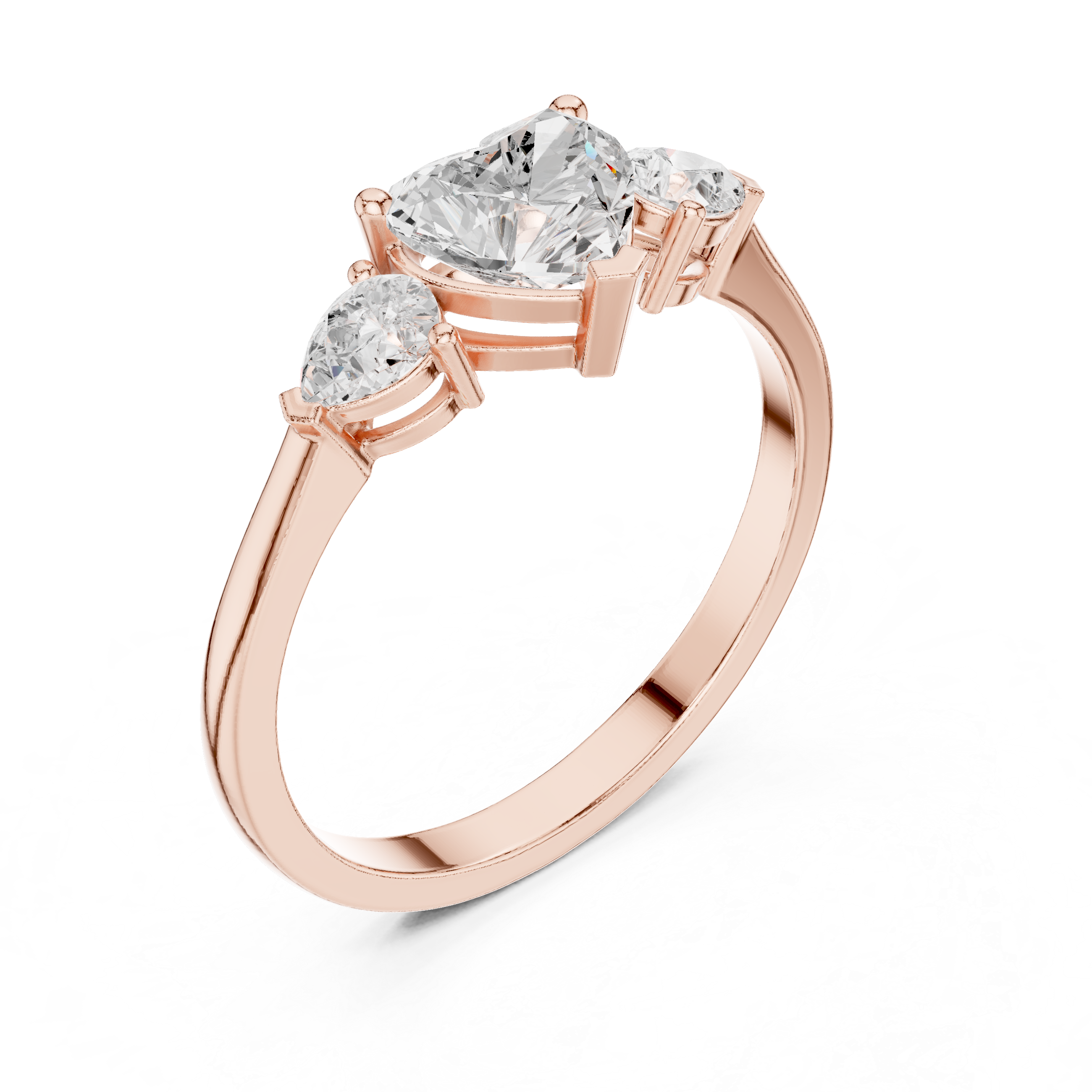 Heart Cut Diamond Three Stone Engagement Ring – Heart Center with Pear Side Stones