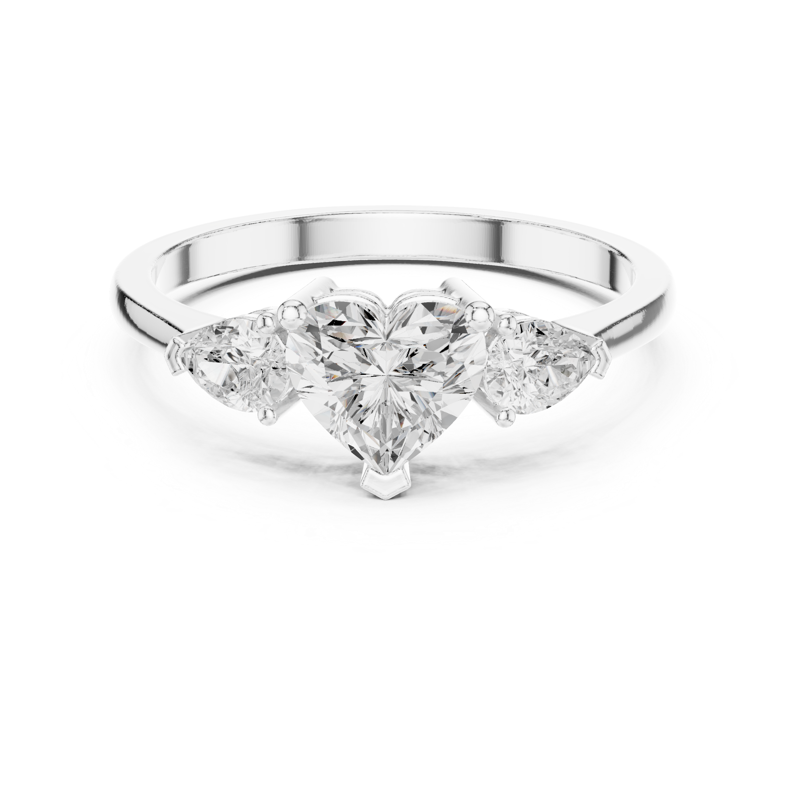 Heart Cut Diamond Three Stone Engagement Ring – Heart Center with Pear Side Stones