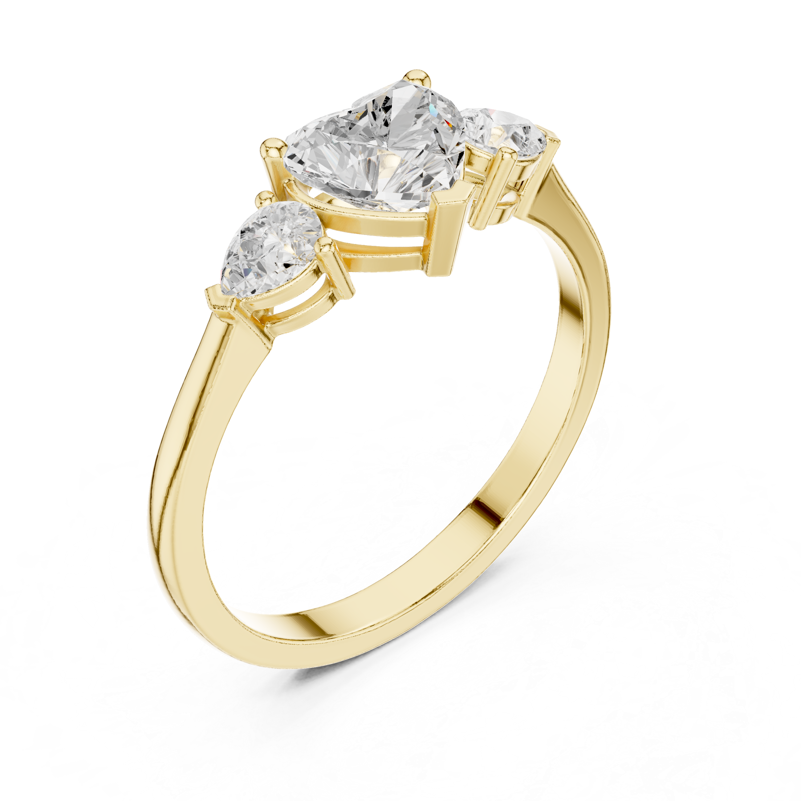 Heart Cut Diamond Three Stone Engagement Ring – Heart Center with Pear Side Stones