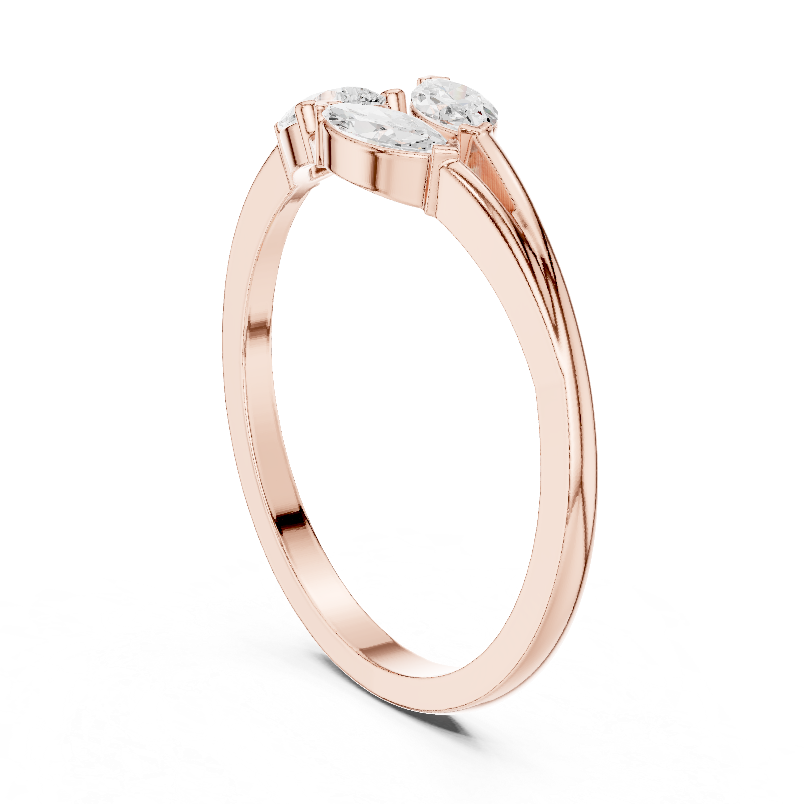 Pear and Marquise Diamond Open Bypass Ring – Modern Three Stone Minimalist Ring