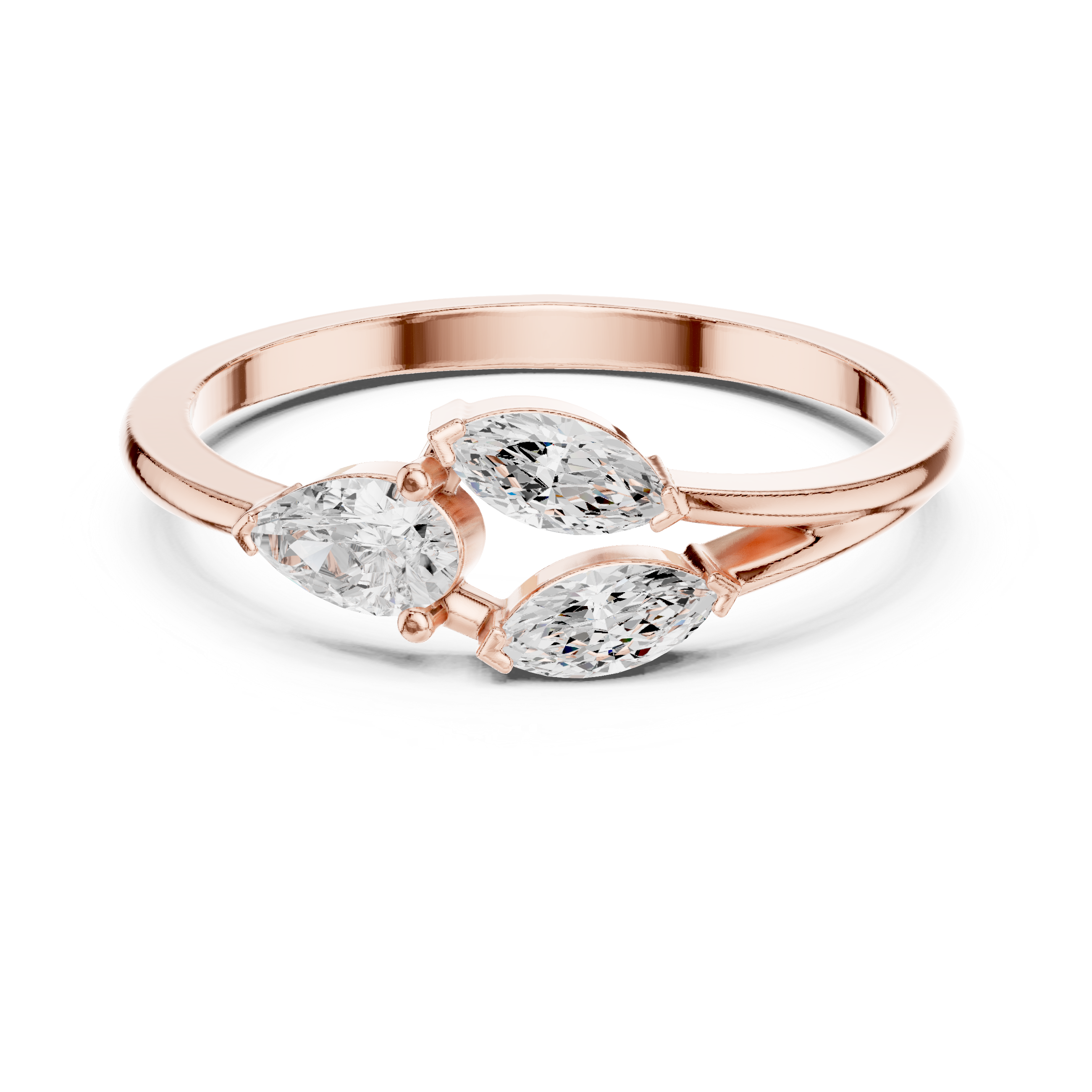 Pear and Marquise Diamond Open Bypass Ring – Modern Three Stone Minimalist Ring