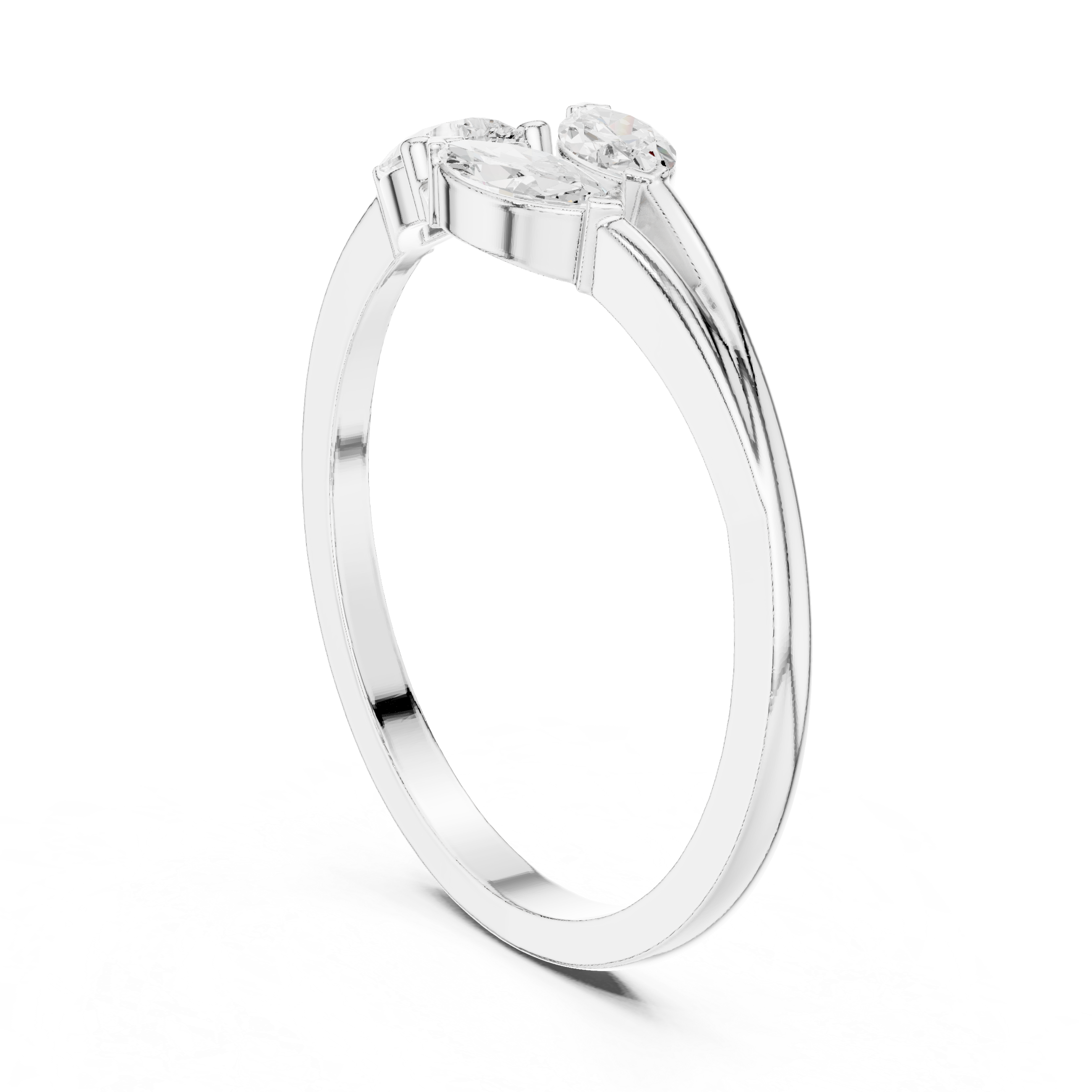 Pear and Marquise Diamond Open Bypass Ring – Modern Three Stone Minimalist Ring