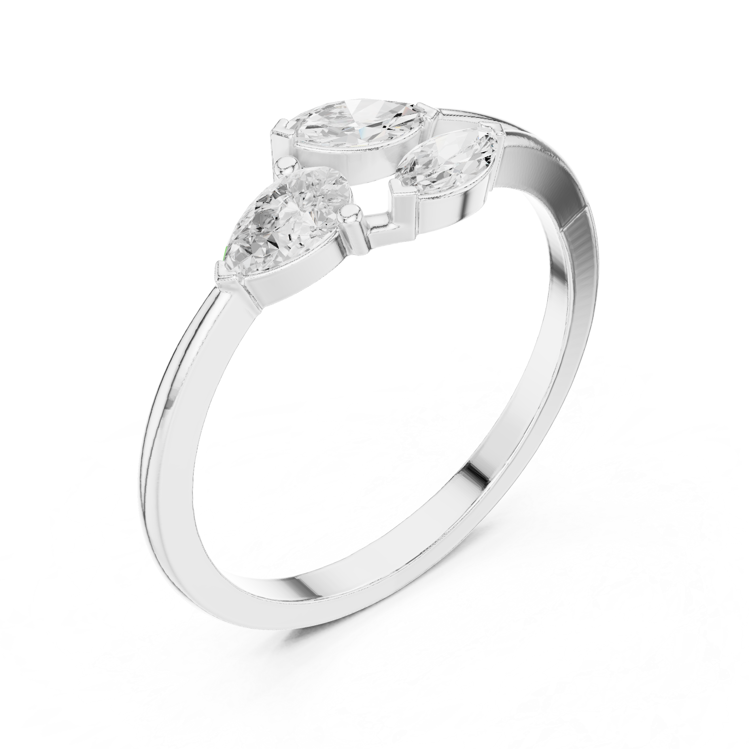 Pear and Marquise Diamond Open Bypass Ring – Modern Three Stone Minimalist Ring