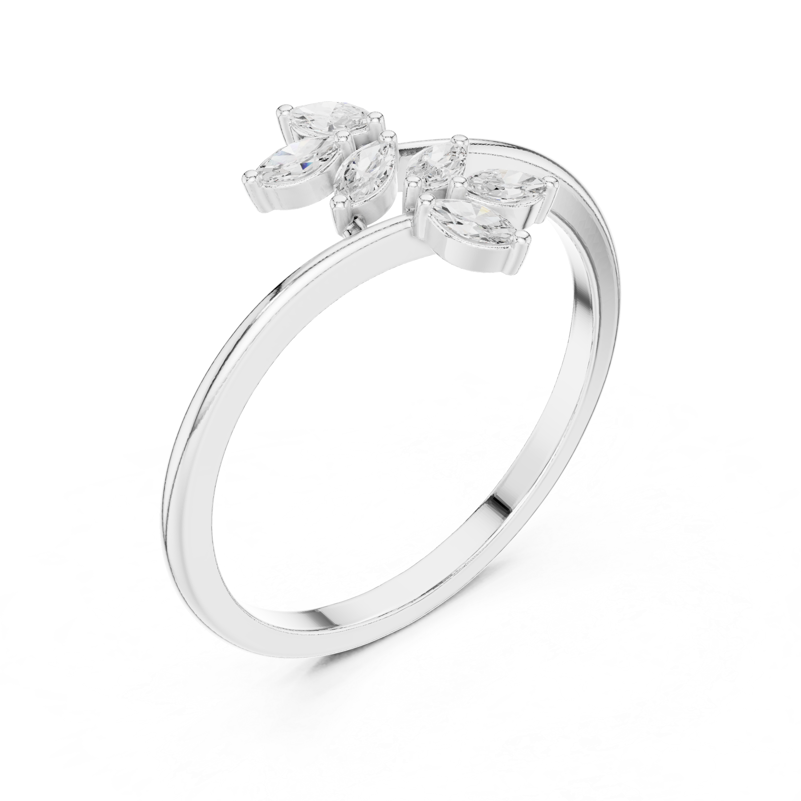 Marquise Diamond Leaf Bypass Ring – Nature Inspired Open Branch Ring