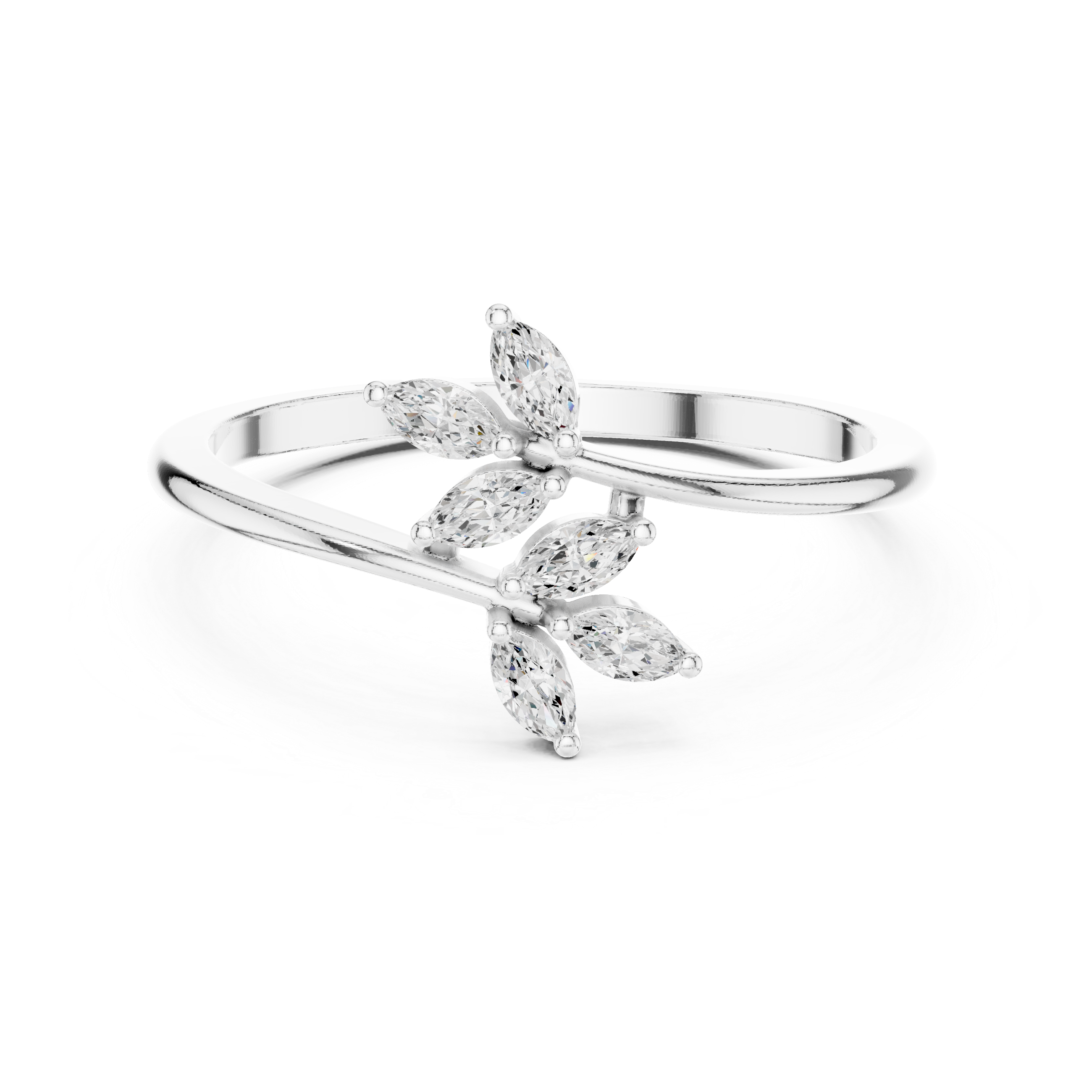 Marquise Diamond Leaf Bypass Ring – Nature Inspired Open Branch Ring