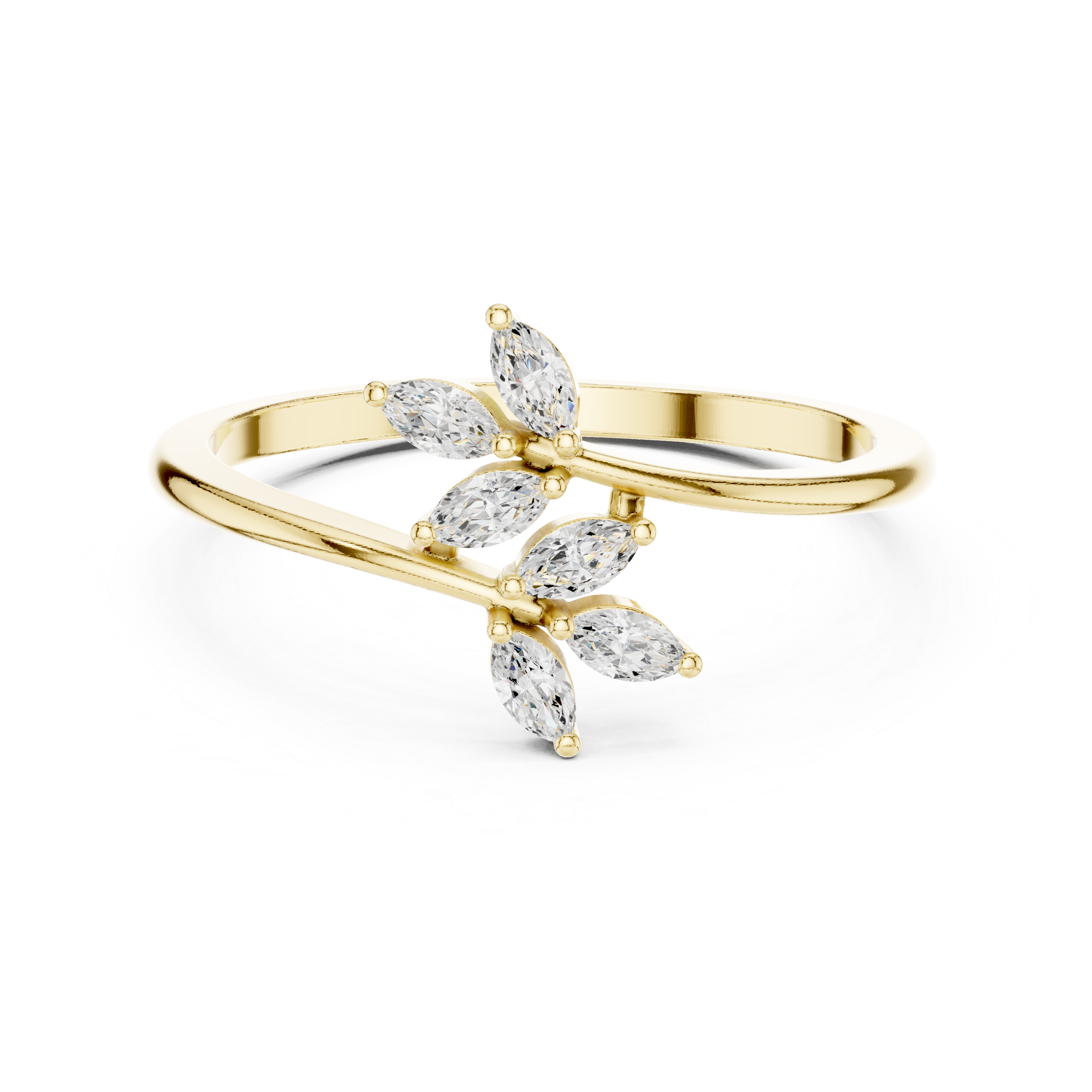Marquise Diamond Leaf Bypass Ring – Nature Inspired Open Branch Ring