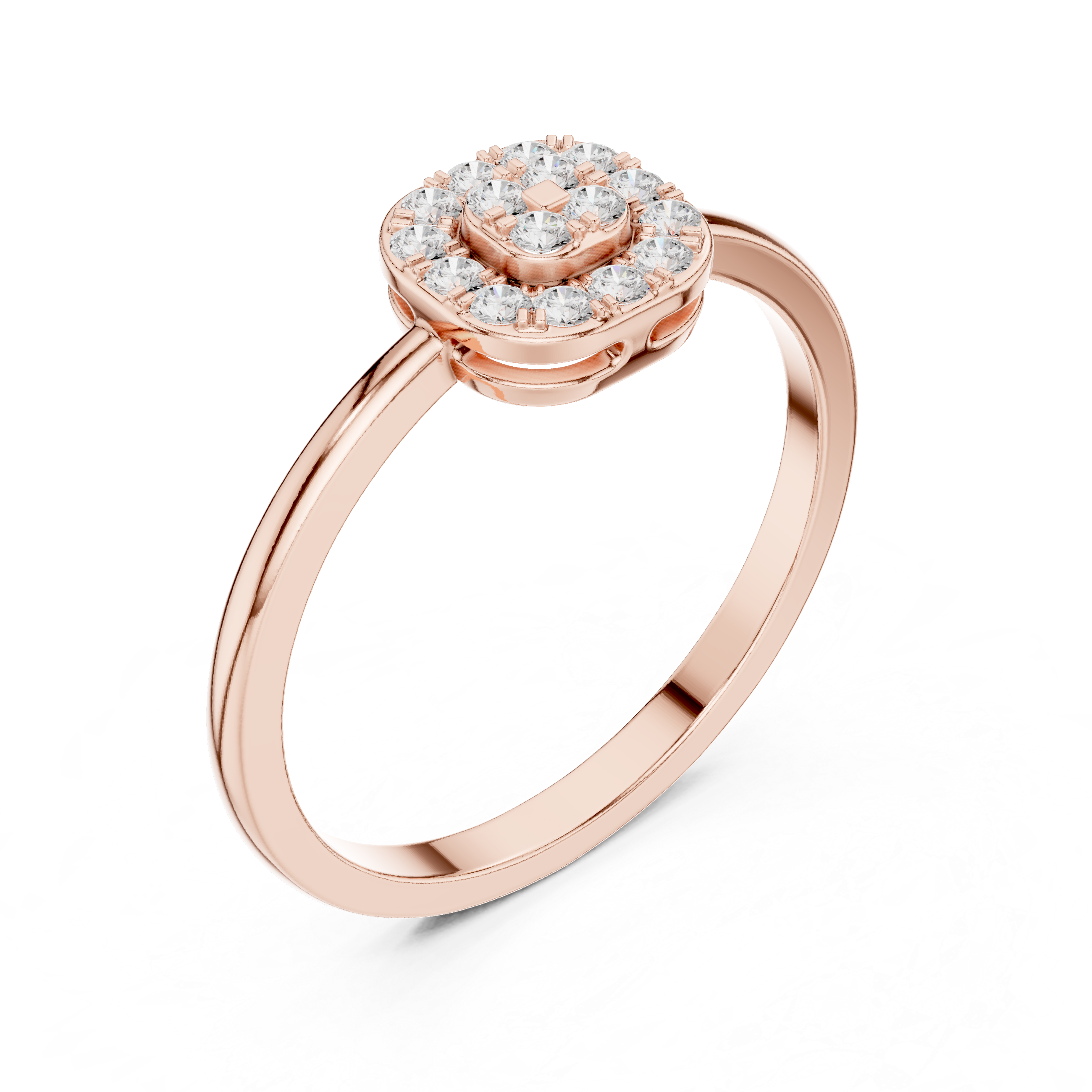 Round Diamond Cluster Halo Ring – Cushion Shape Micro Pave Statement Ring