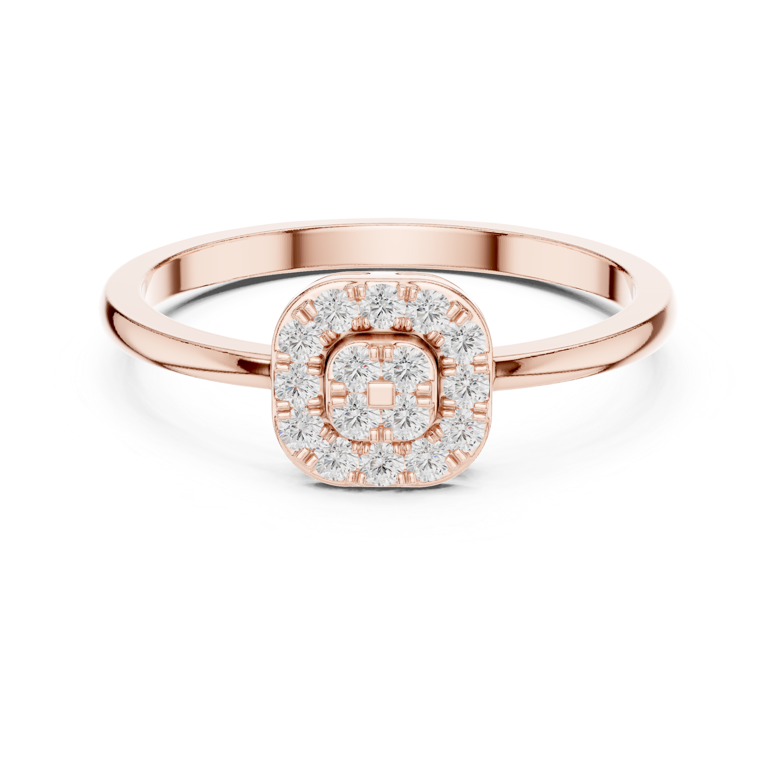 Round Diamond Cluster Halo Ring – Cushion Shape Micro Pave Statement Ring