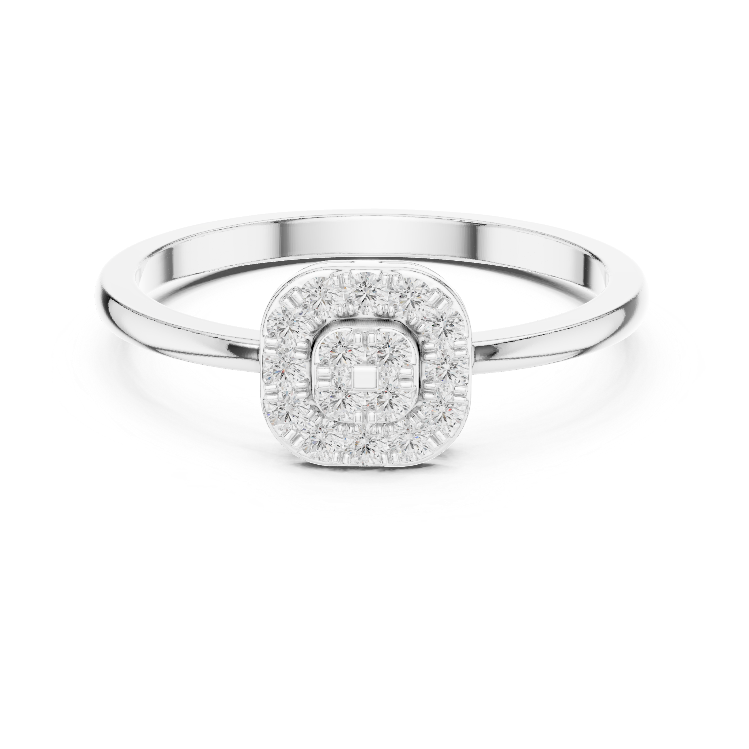 Round Diamond Cluster Halo Ring – Cushion Shape Micro Pave Statement Ring