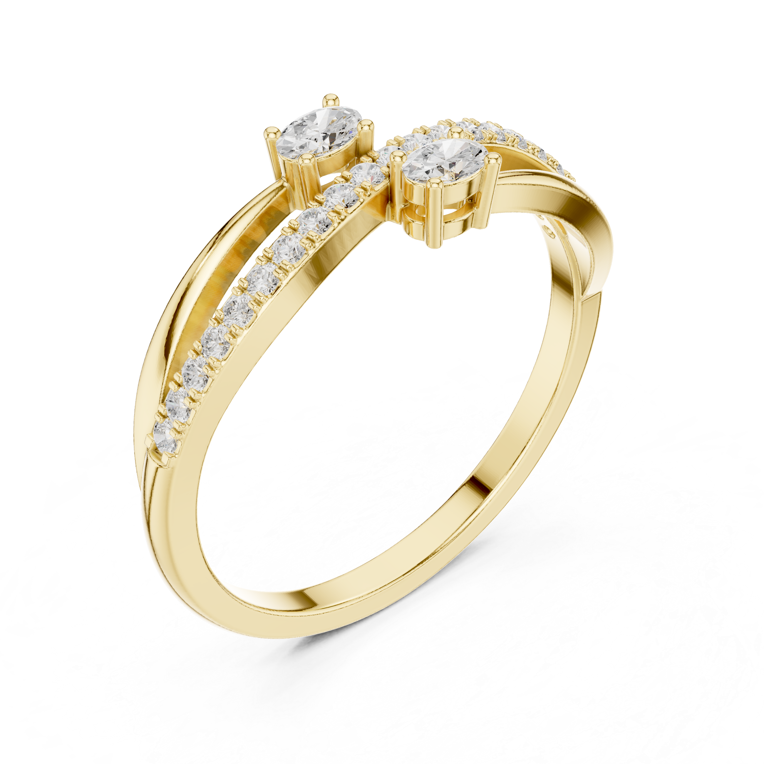 Bypass Oval Diamond Ring – Modern Pavé Open Wrap Ring