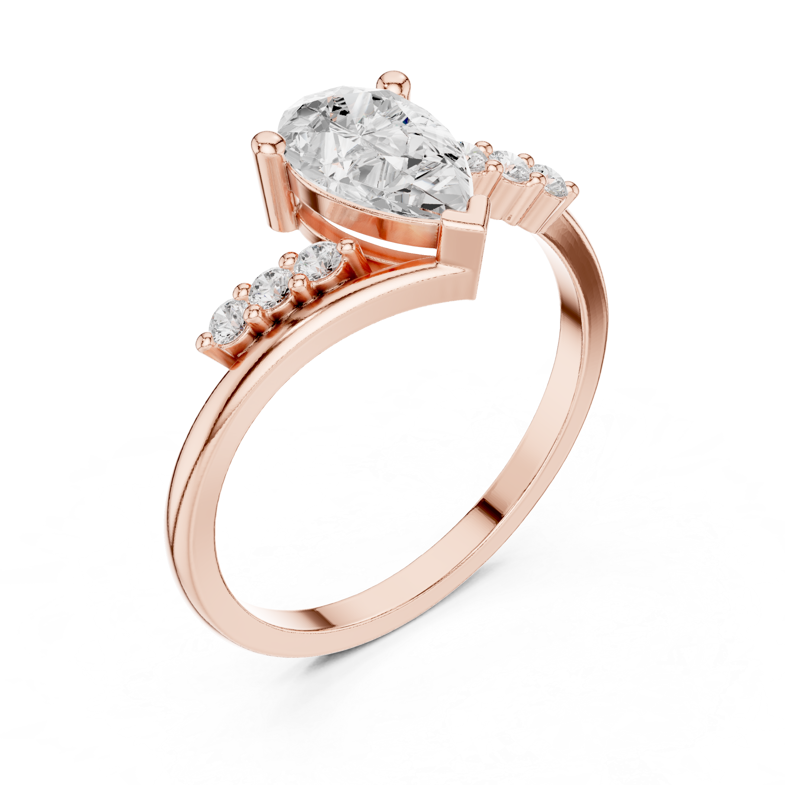 Pear Cut Diamond Engagement Ring – Split Shank Bypass Ring with Side Accent Diamonds