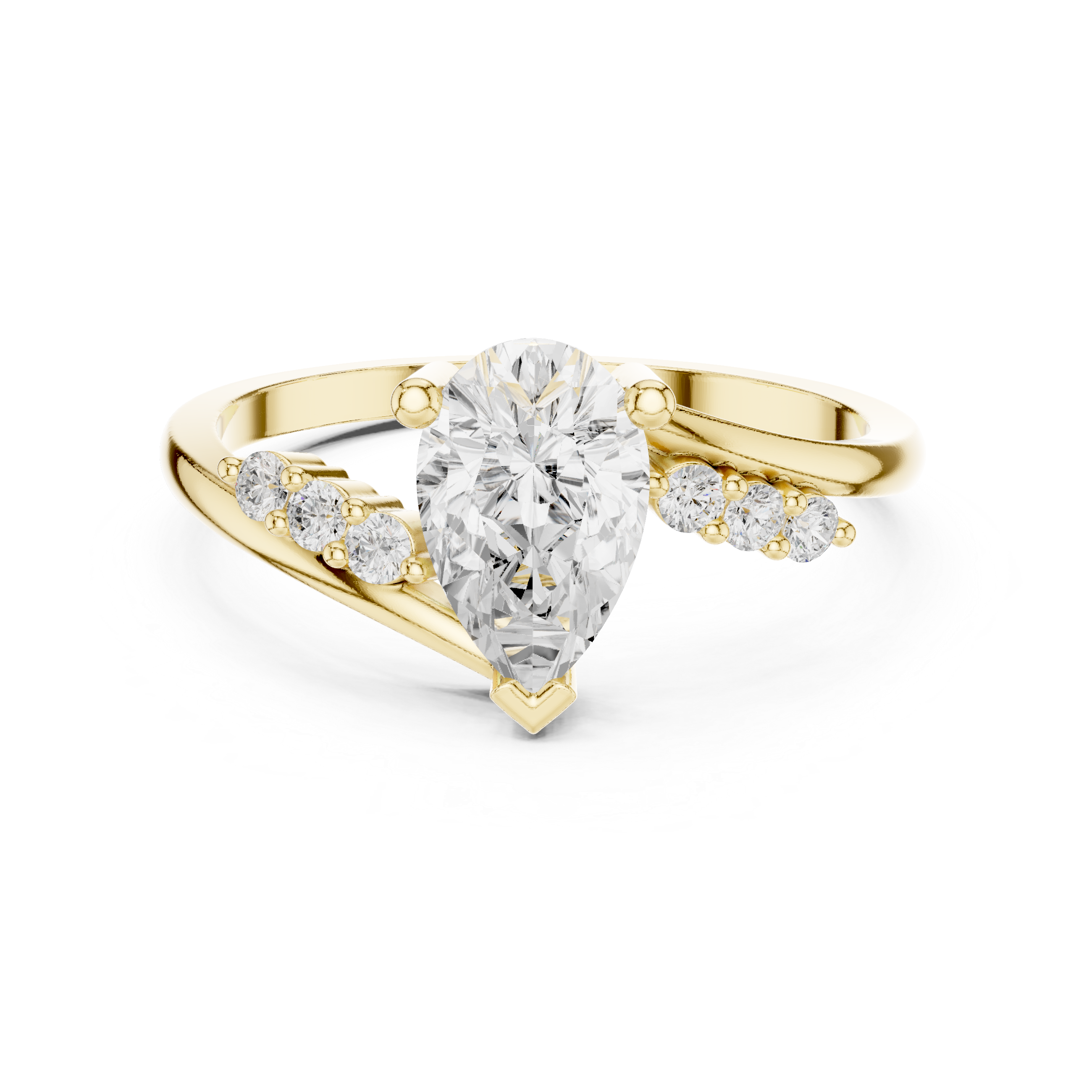 Pear Cut Diamond Engagement Ring – Split Shank Bypass Ring with Side Accent Diamonds